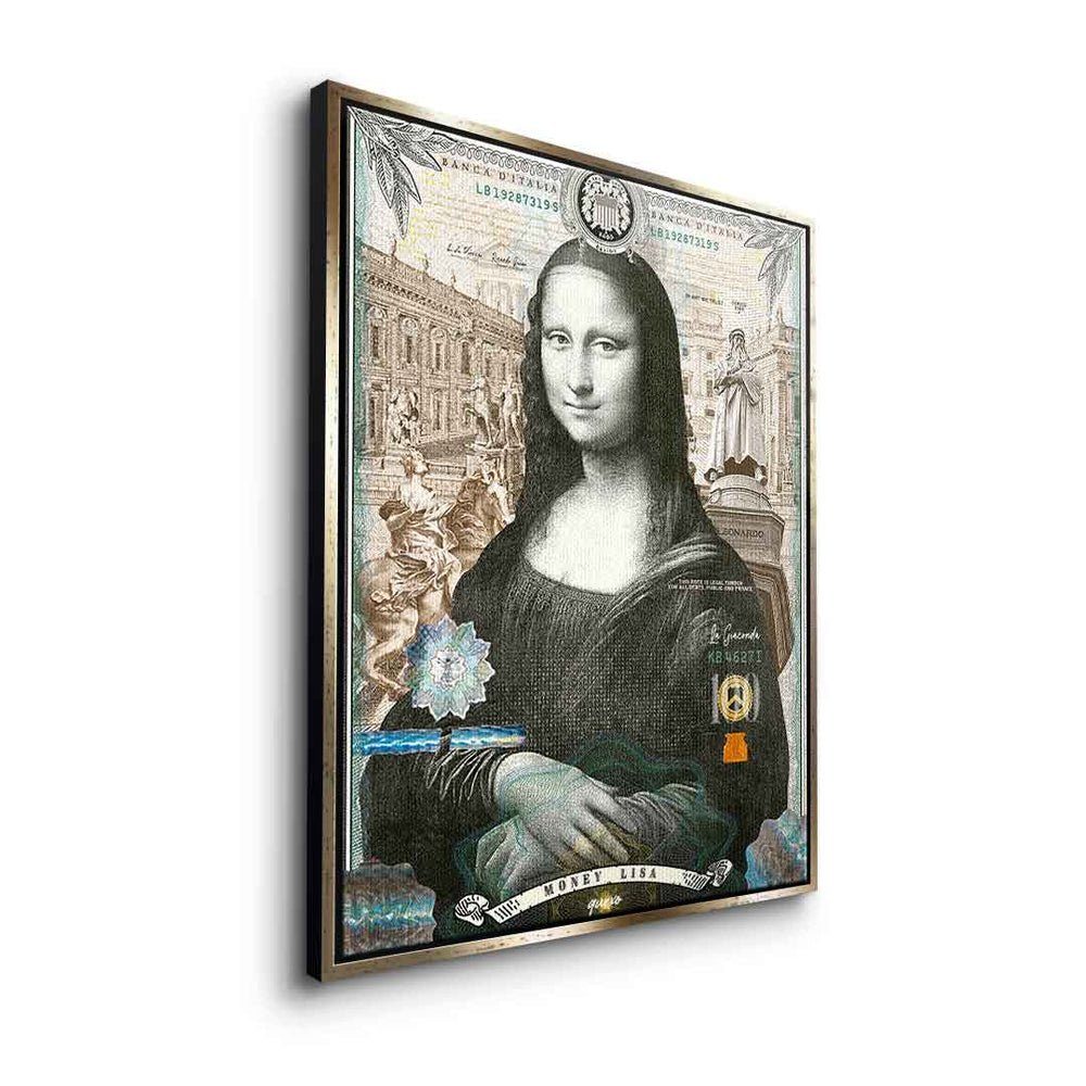 DOTCOMCANVAS® Leinwandbild, Money Rahmen silberner Art Mona Lisa Leinwandbild Porträt Lisa Pop