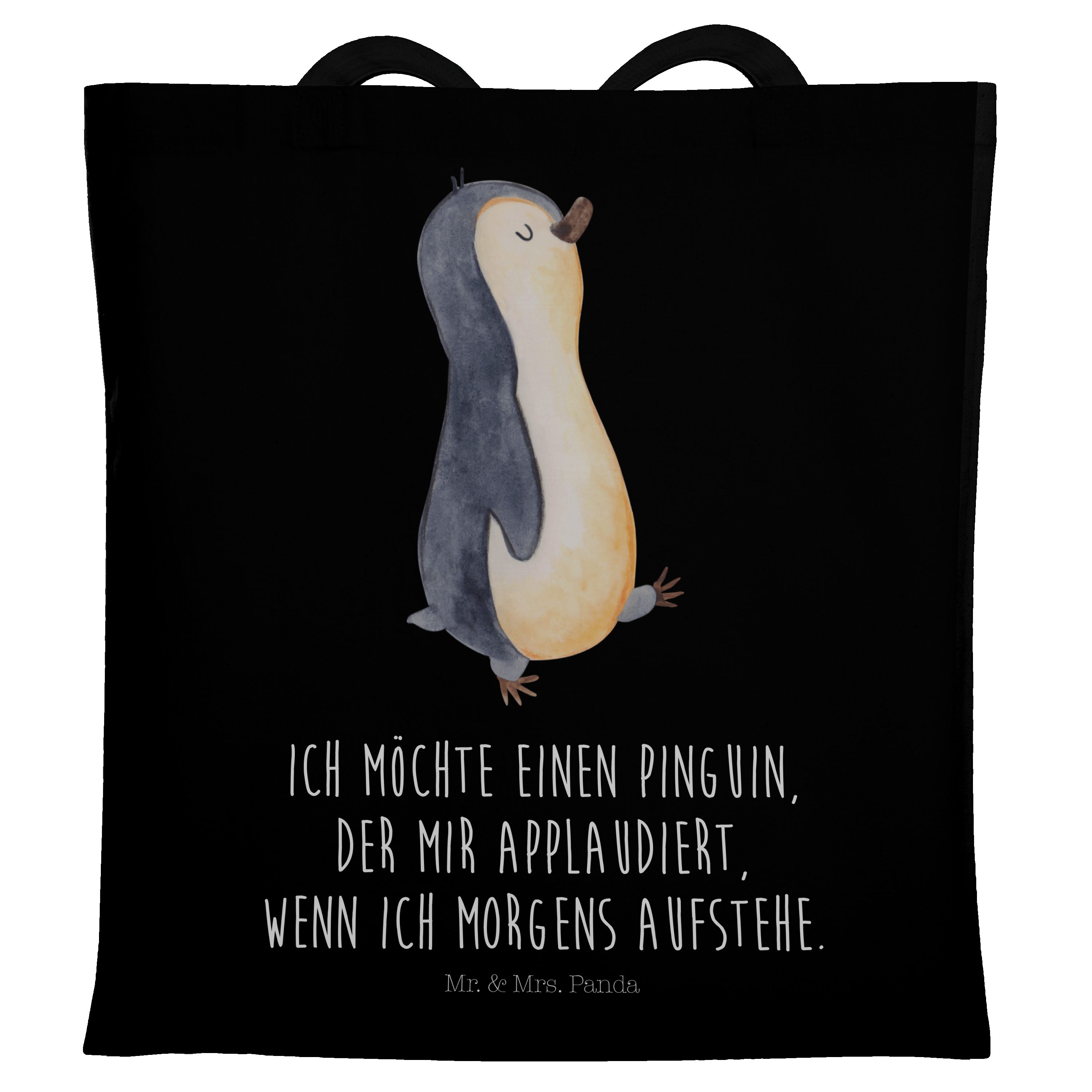 Mr. & Mrs. Panda Tragetasche Pinguin marschierend - Schwarz - Geschenk, spazieren, Stoffbeutel, Ei (1-tlg) | Tragetaschen