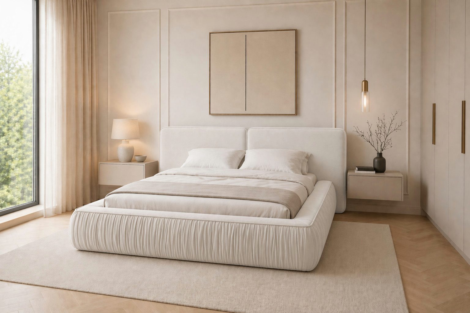 MOEBLO Polsterbett 08 (aus edlem Samt (Riviera Velours) – Modernes Designer-Doppelbett mit weich gepolstertem Kopfteil, stabilem Metall-Holz-Rahmen und großem B – Bild 2 von 5