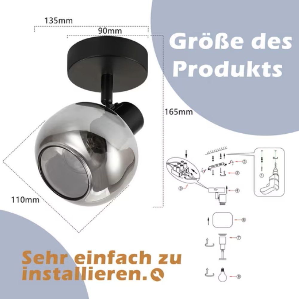 Nettlife Deckenstrahler Küchenlampe 2/3/4/6 Flammig Modern E14 Rauchglas Deckenleuchte, Schwenkbar, LED wechselbar, Wohnzimmerlampe für Schlafzimmer Flur Küche