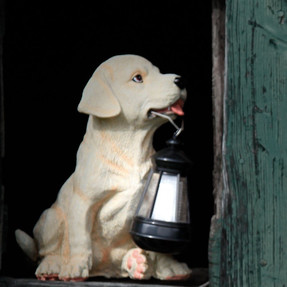 Hunde-Figur Dekofigur, Skulptur Weiß Deko Lampe fest LED-Leuchtmittel etc-shop Garten LED SOLAR Außen verbaut, LED Leuchte