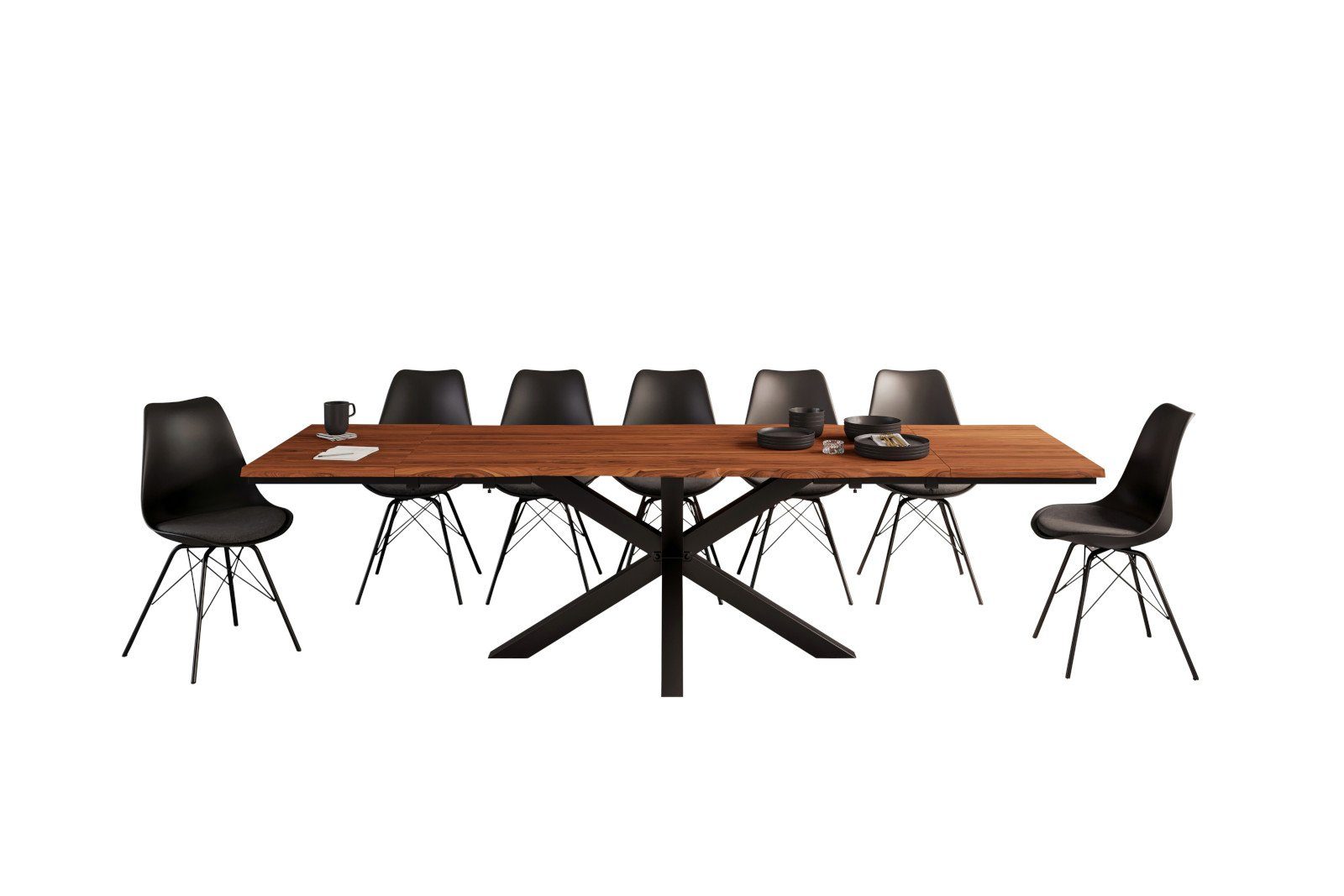 SAM® Essgruppe Ansteckplatten 2 Kapolei, nussbaumfarben, Stühle 12 + Akazienholz, Baumkante