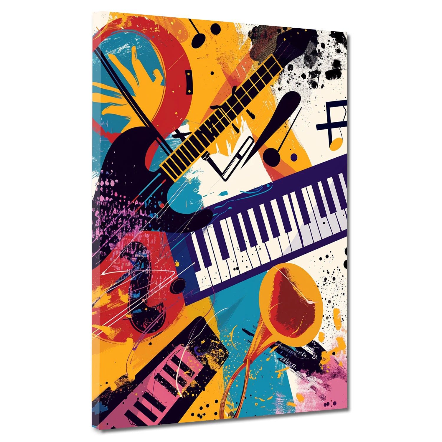 Artedinoi Leinwandbild Musikinstrumente Collage bunt Pop Art Leinwandbild Wandbild XXL, Musikinstrumente, farbenfroh