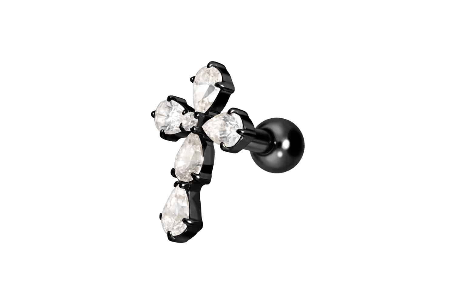 Piercing-Set Titan Ohrpiercing mit Innengewinde KRISTALLKREUZ