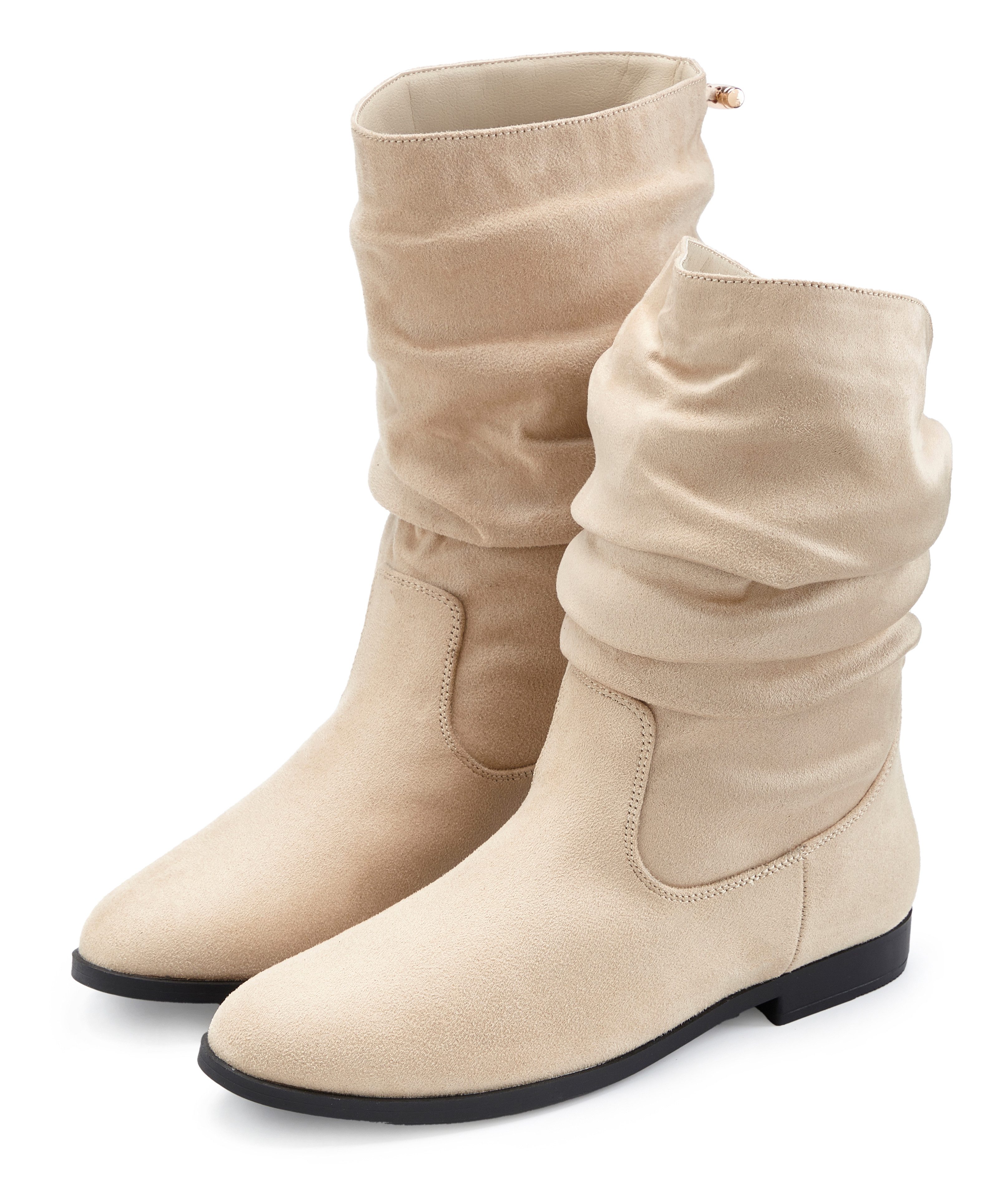 LASCANA Stiefelette, Stiefel mit Gummi-Kordelzug, in zwei verschiedenen Längen tragbar VEGAN