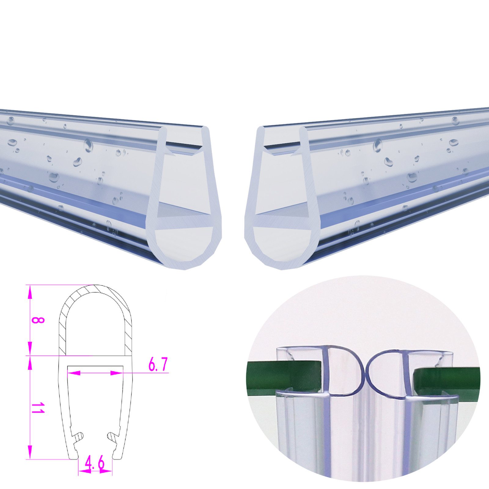 WITEN&NOCK Duschdichtung 5-6 mm Ersatzdichtung Ballondichtung Streifdichtung für Wasserabweiser, L: 60 cm, (2-St) – Bild 4 von 5