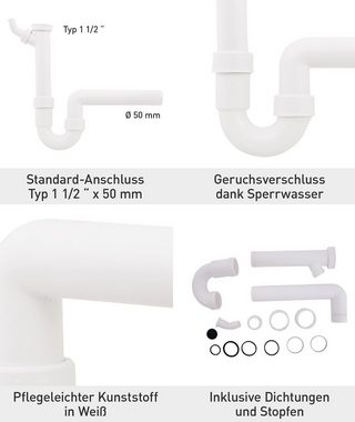 Viega Siphon, (1-tlg., Röhrengeruchsverschluss, Winkelschlauchverschraubung 45), Weiß, 102449, Typ 1 1/4 '' x 40 mm, für Spüle, 225489
