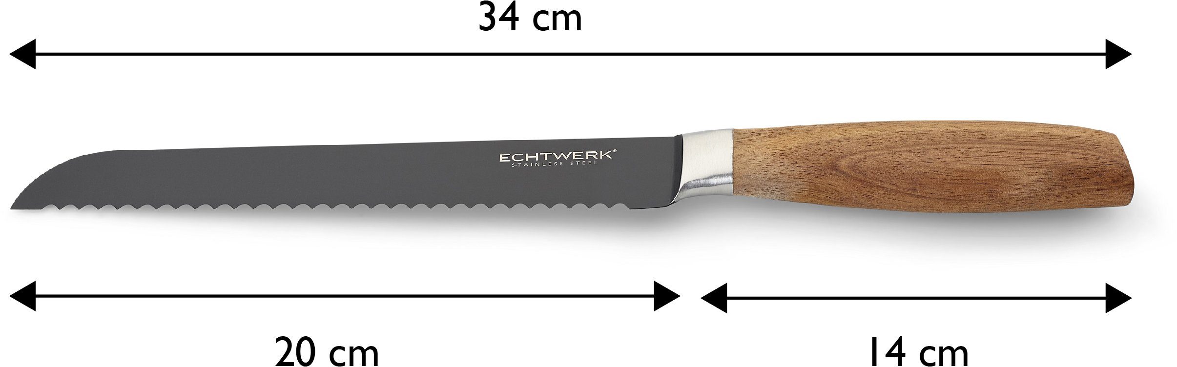 Classic, hochwertigem aus ECHTWERK 20 Brotmesser Stahl, Akazienholzgriff, Black-Edition, cm