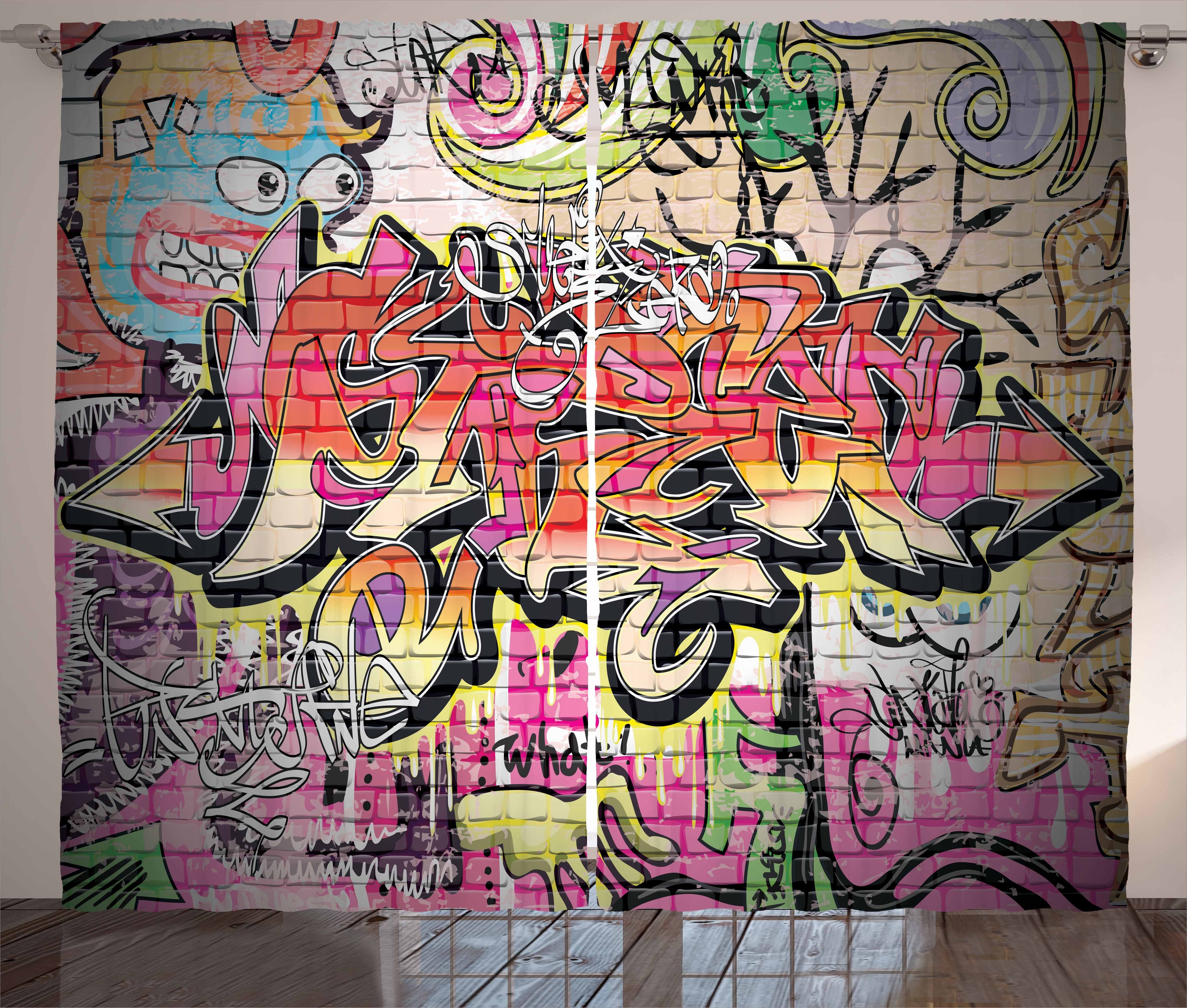 Graffiti urban surreal Kräuselband Gardine Abakuhaus, mit Malerei Schlaufen Vorhang Haken, und Schlafzimmer