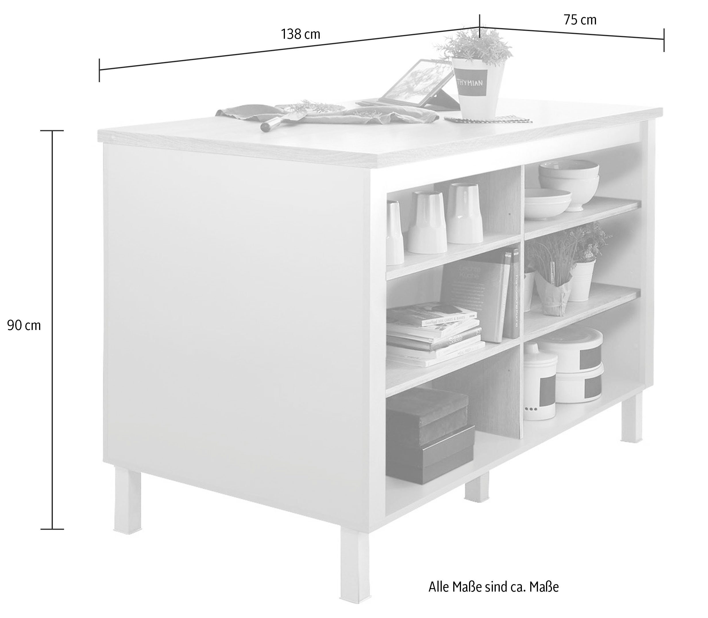Kücheninsel, | Bilberry Breite Unterschrank weiß BASIC 138 cm Balculina weiß by