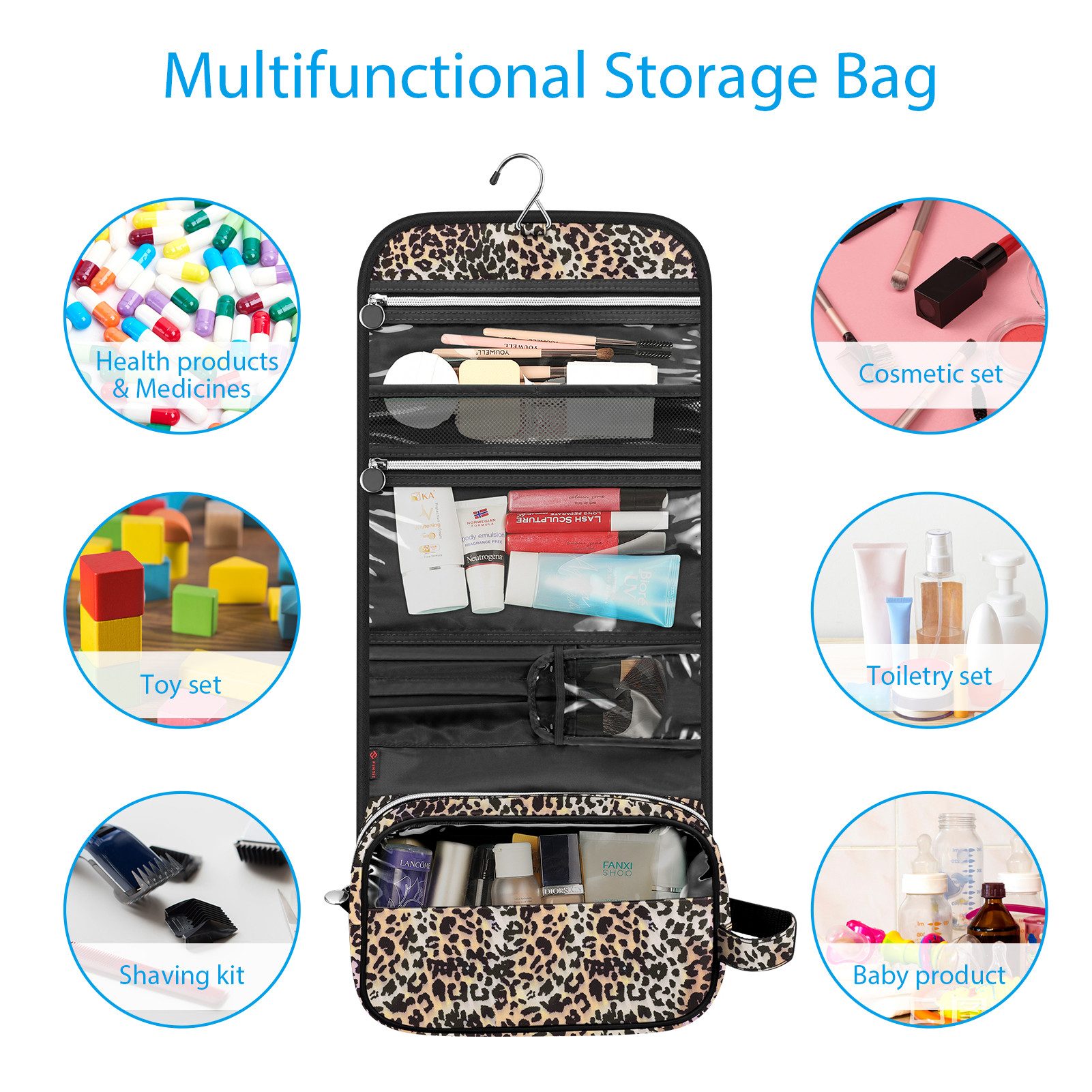 Fintie Kulturbeutel Tragbare Kulturtasche Kosmetiktasche Reisetasche, Große wasserdichte, Aufhängen Make-up Organizer Stauraum Tasche für Damen Mädchen