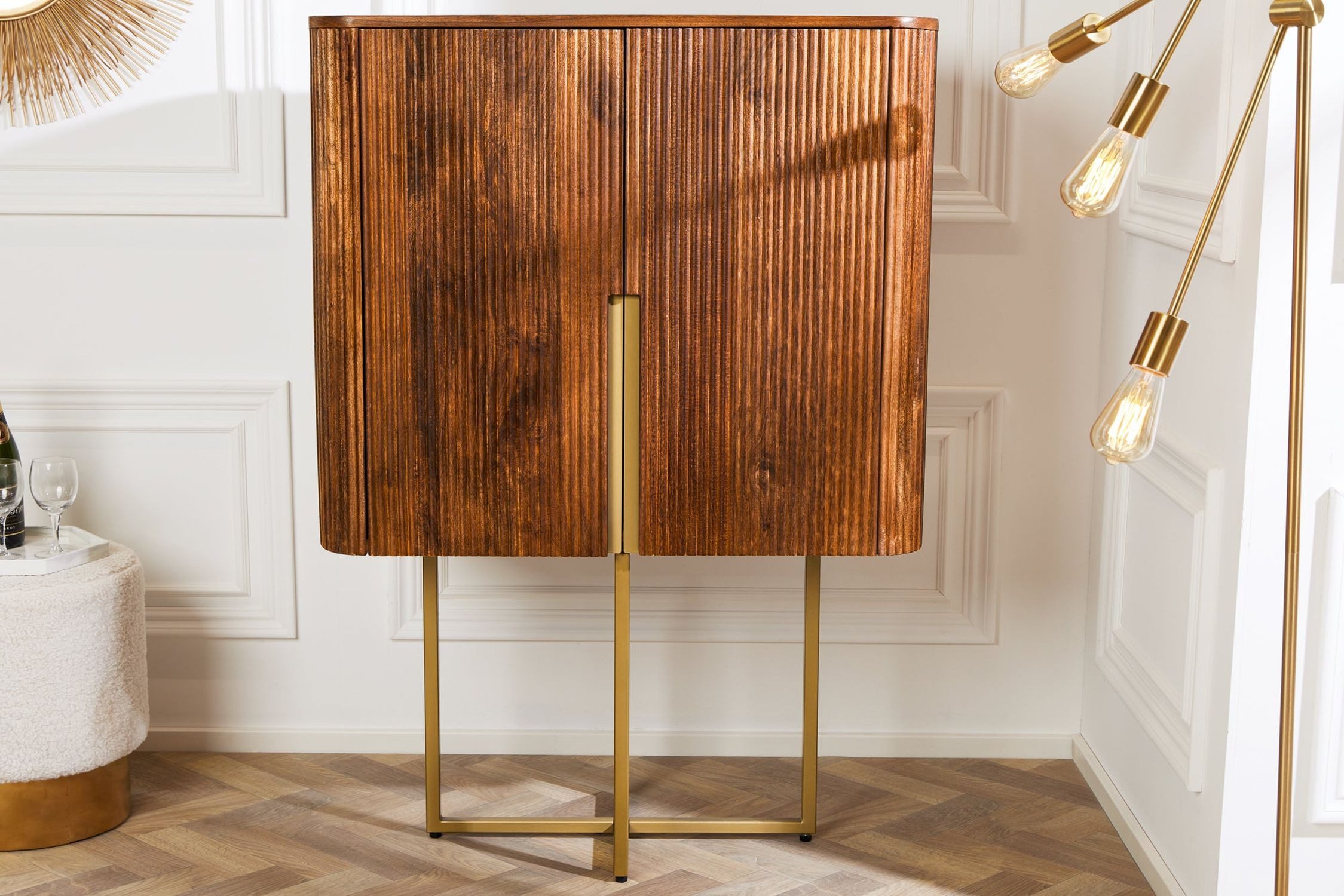 Licht-Erlebnisse Kommode ANTONIO, Mangoholz Metall 80 x 125 cm Lamellen Design Art Déco