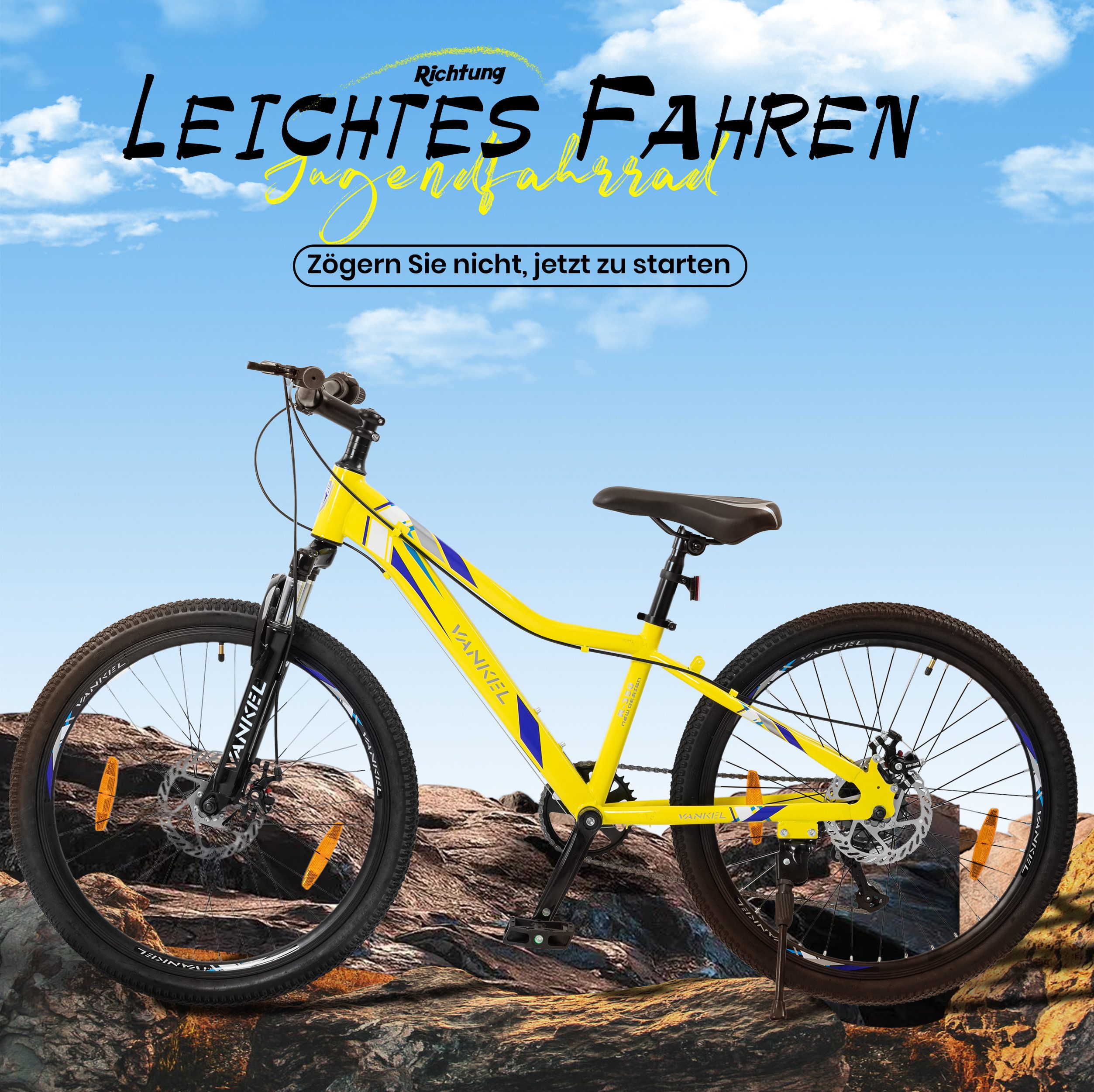 Vankel Mountainbike 24 zoll fahrrad kinder mountainbike für mädchen jungen ab 12 Jahren, 6 Gang SL-RSS006-6WV Schaltwerk, Kettenschaltung, 6-Gang Shimano Schaltung, Fahrrad für Jungs, Scheibenbremsen