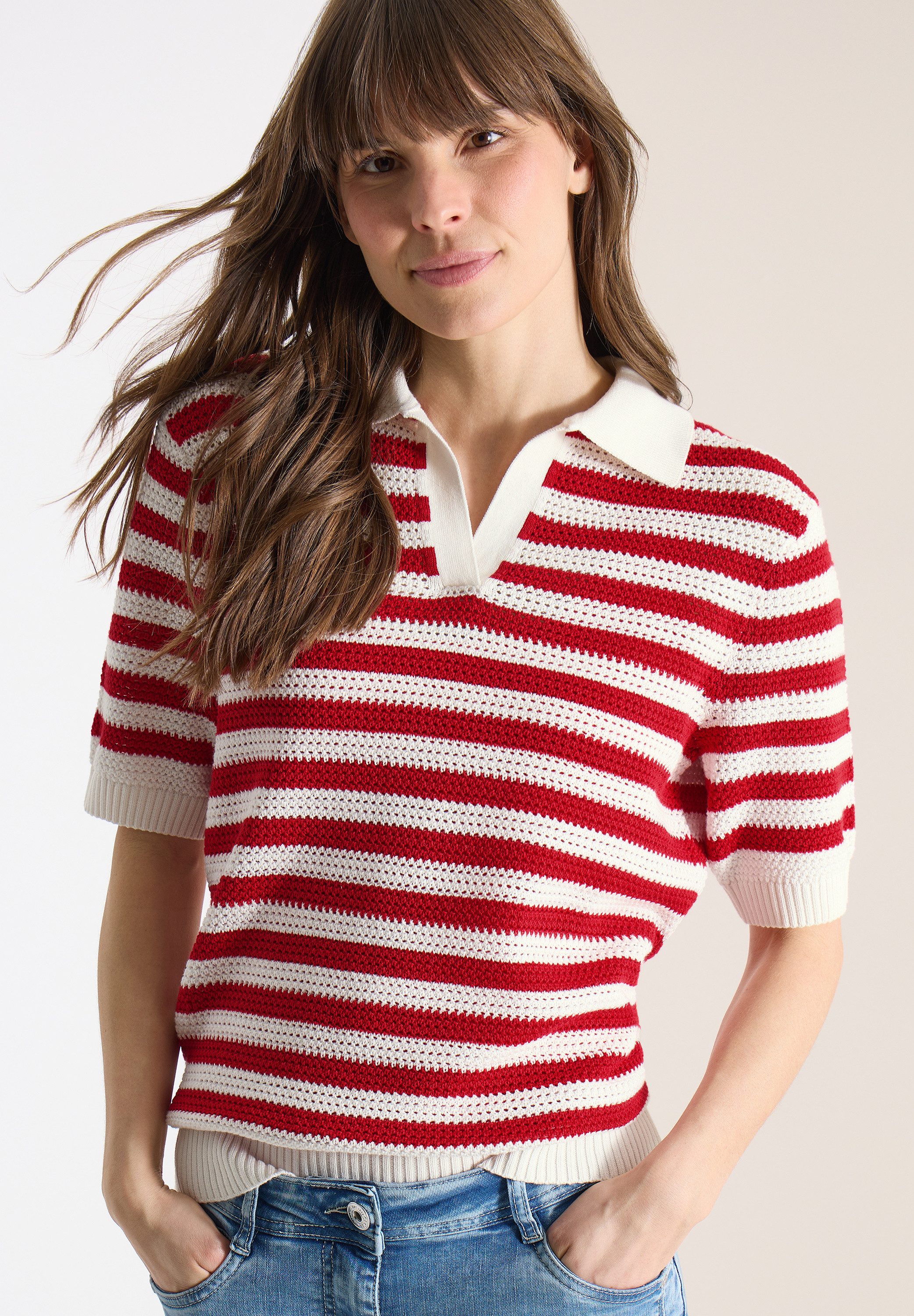 CECIL Kurzarmpullover in Mesh-Qualität