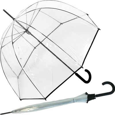HAPPY RAIN Stockregenschirm Glockenschirm durchsichtig transparent groß, man hat den Durchblick und die Frisur wird geschützt