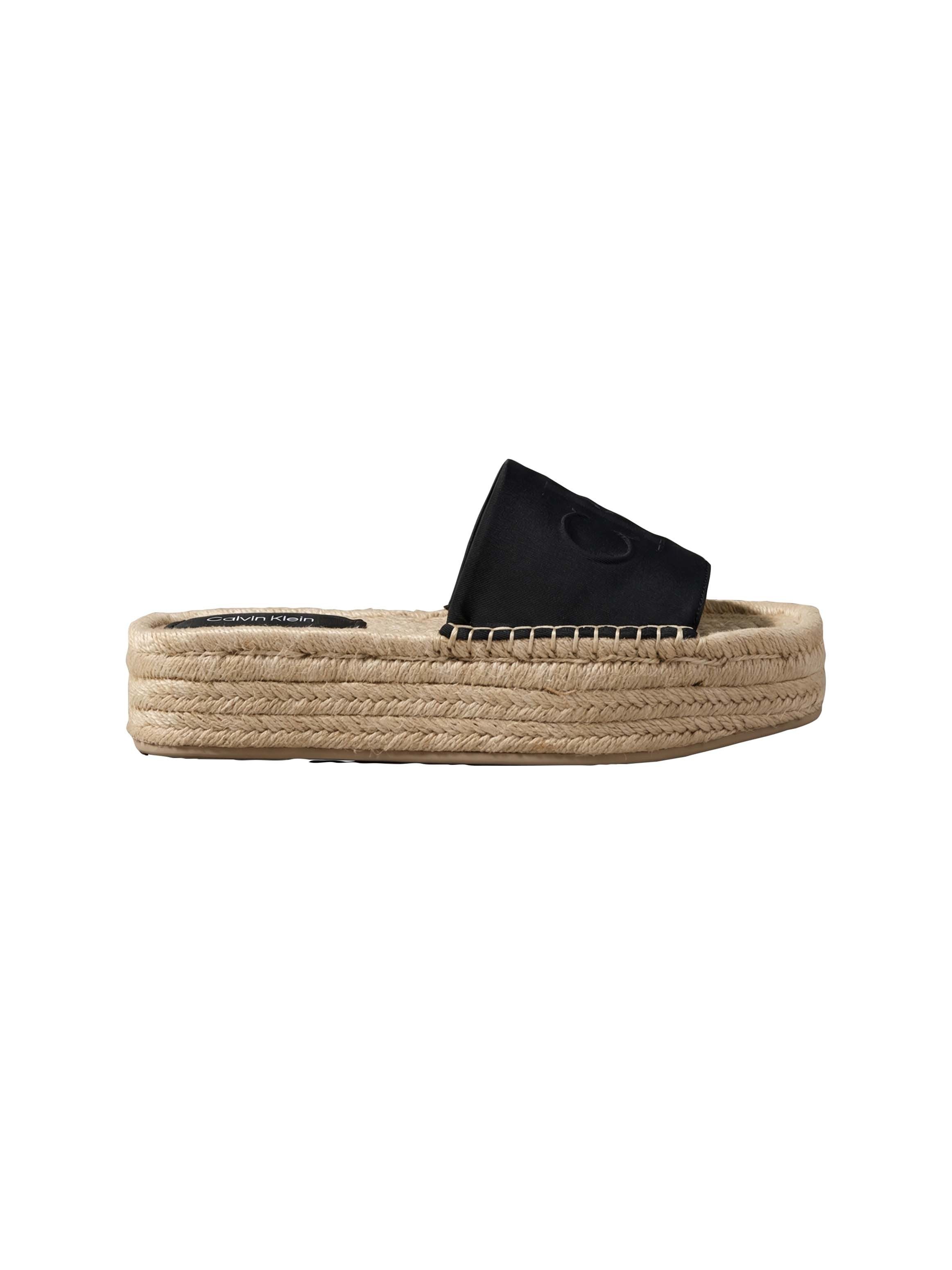Calvin Klein FLATF ESPA NEOP MG Pantolette Sommerschuh, Strandschuh mit Plateau, schmale Form