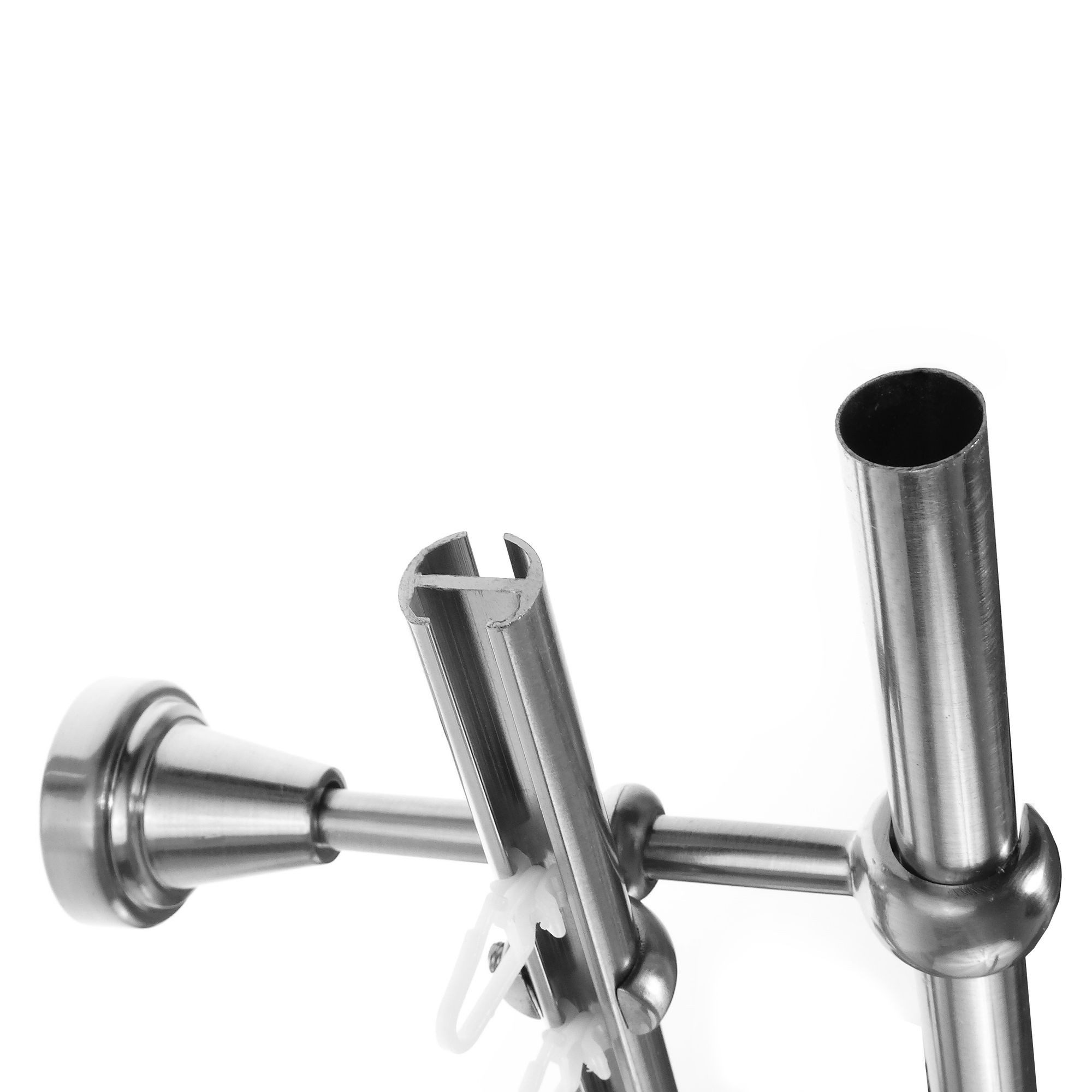 BASIT Gardinenstange Rohr und Innenlauf 16 mm mit Wandträgern 120 cm E17, Ø 16 mm, 2-läufig, verschraubt, Metall, H14 RI 120 cm E17 Kappe