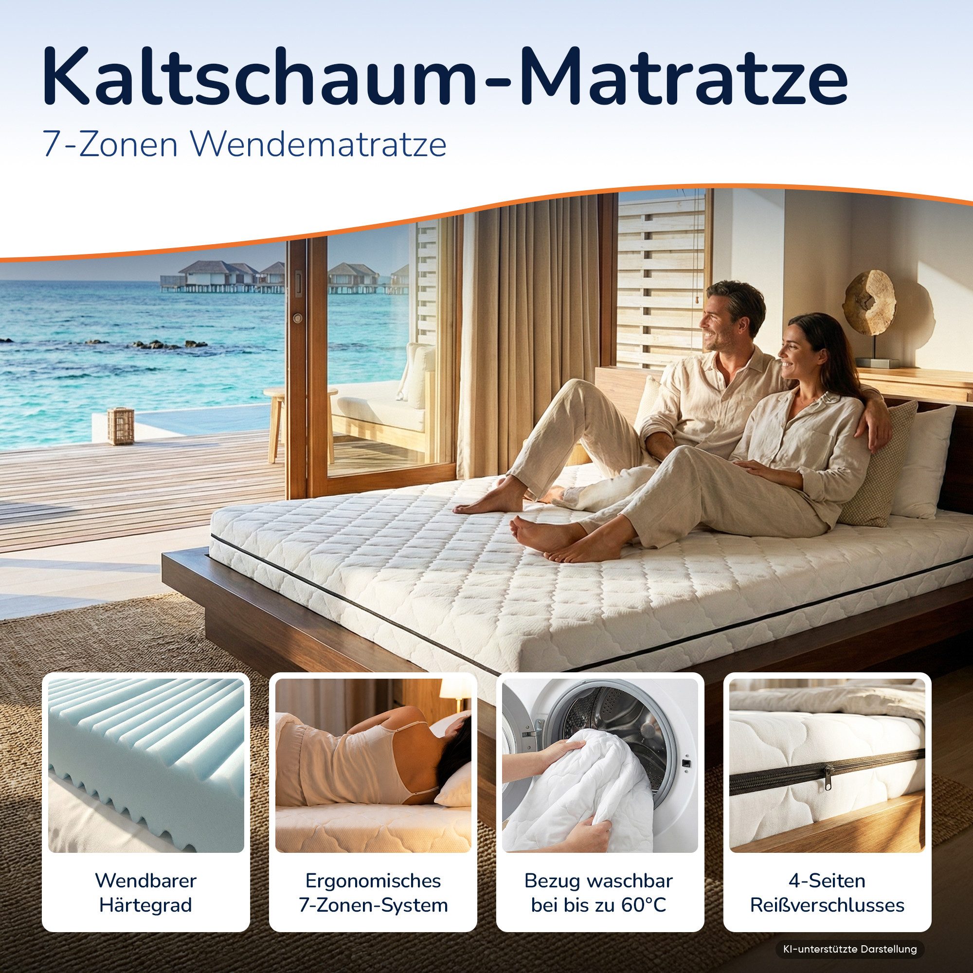Kaltschaummatratze 7 Zonen ergonomisch H2 H3 H4 H5 H6 - 90x200 120x200 140x200 180x200, MSS e.K., Wendematratze mit zwei Härtegraden, verschiedene Größen und Hö – Bild 2 von 5
