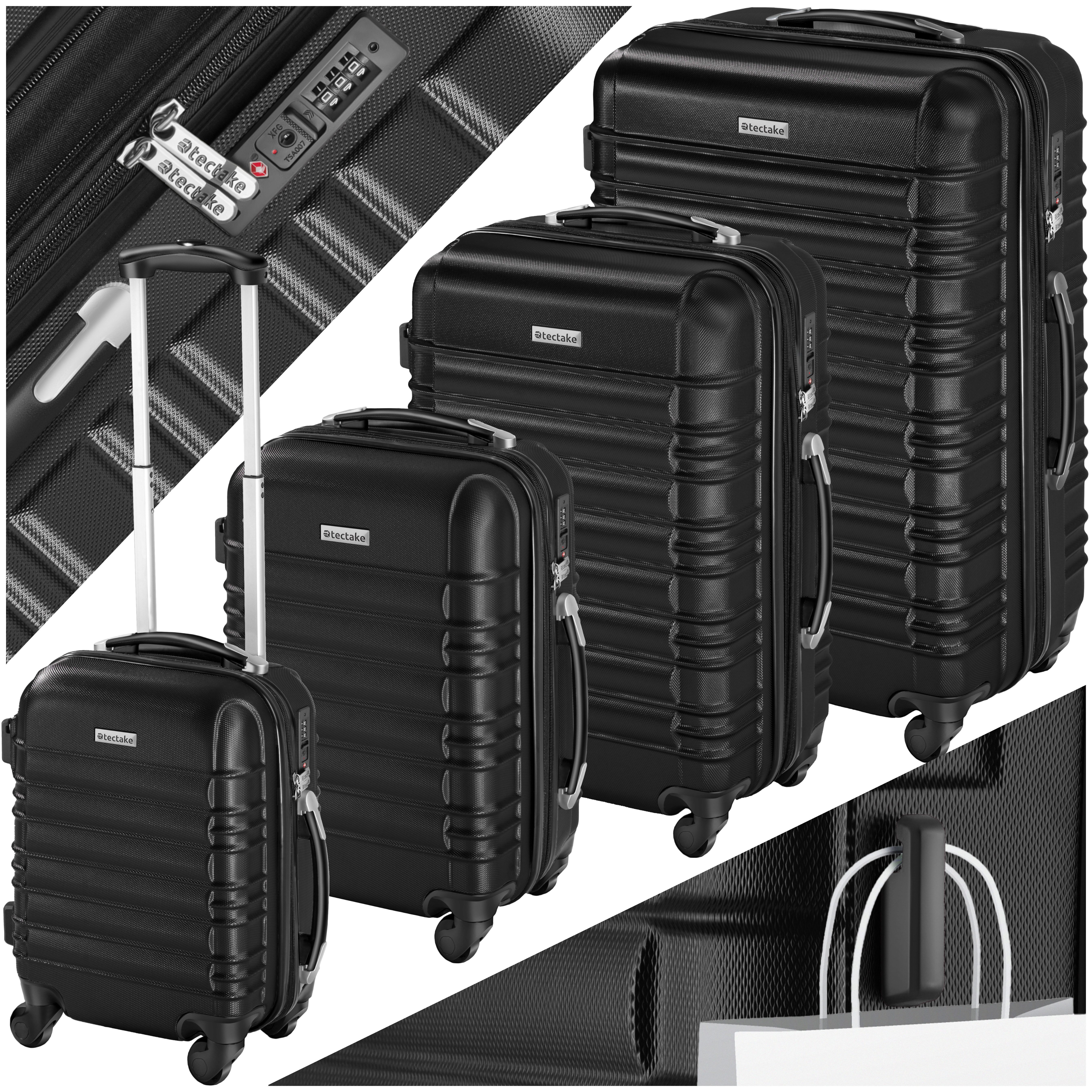 tectake Trolley Hartschalenkoffer-Set, 4 Rollen, 4-teilig, aus robustem ABS-Kunststoff