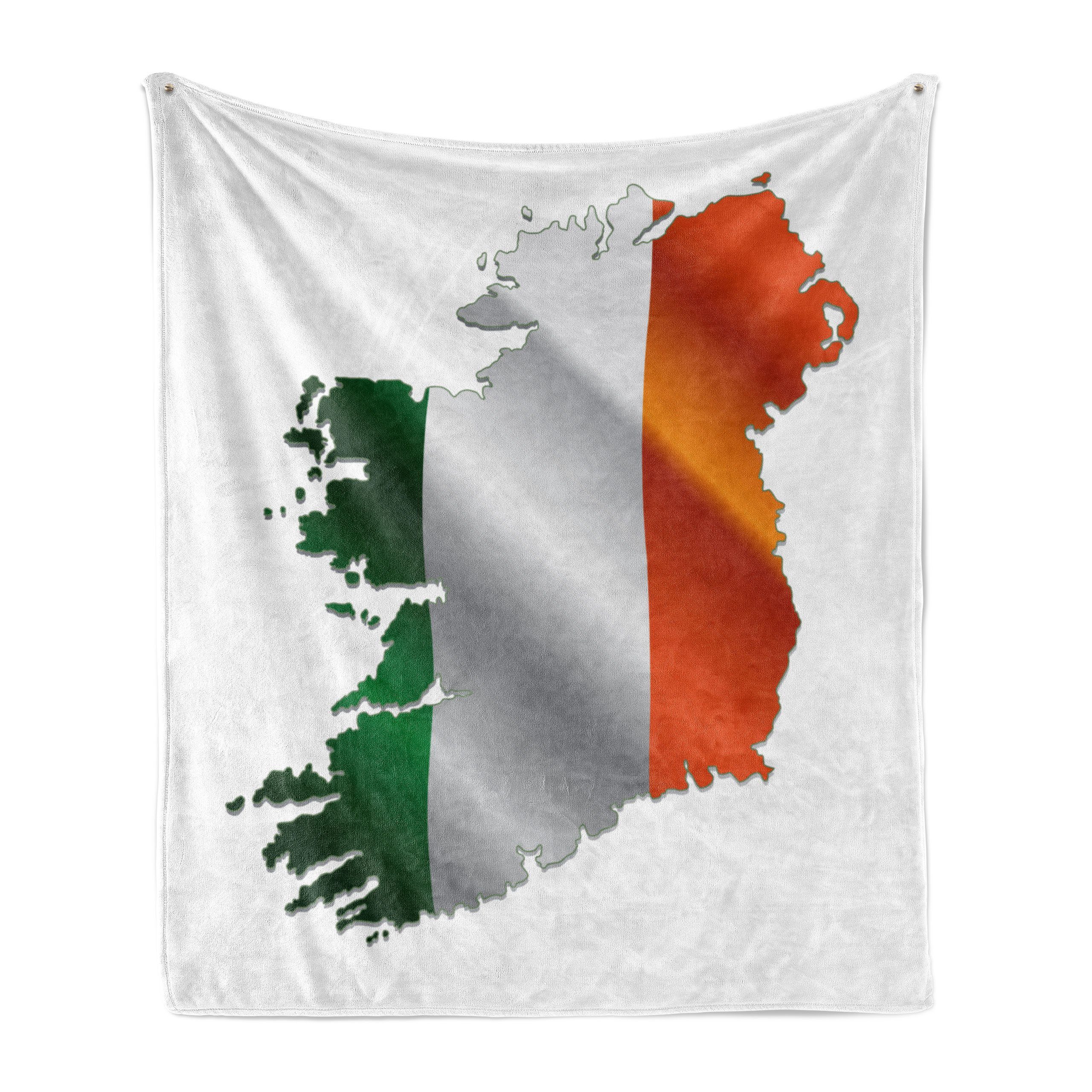 Wohndecke Gemütlicher Plüsch für den Innen- und Außenbereich, Abakuhaus, Irland Karte Irish Pride-Flaggen-Farben