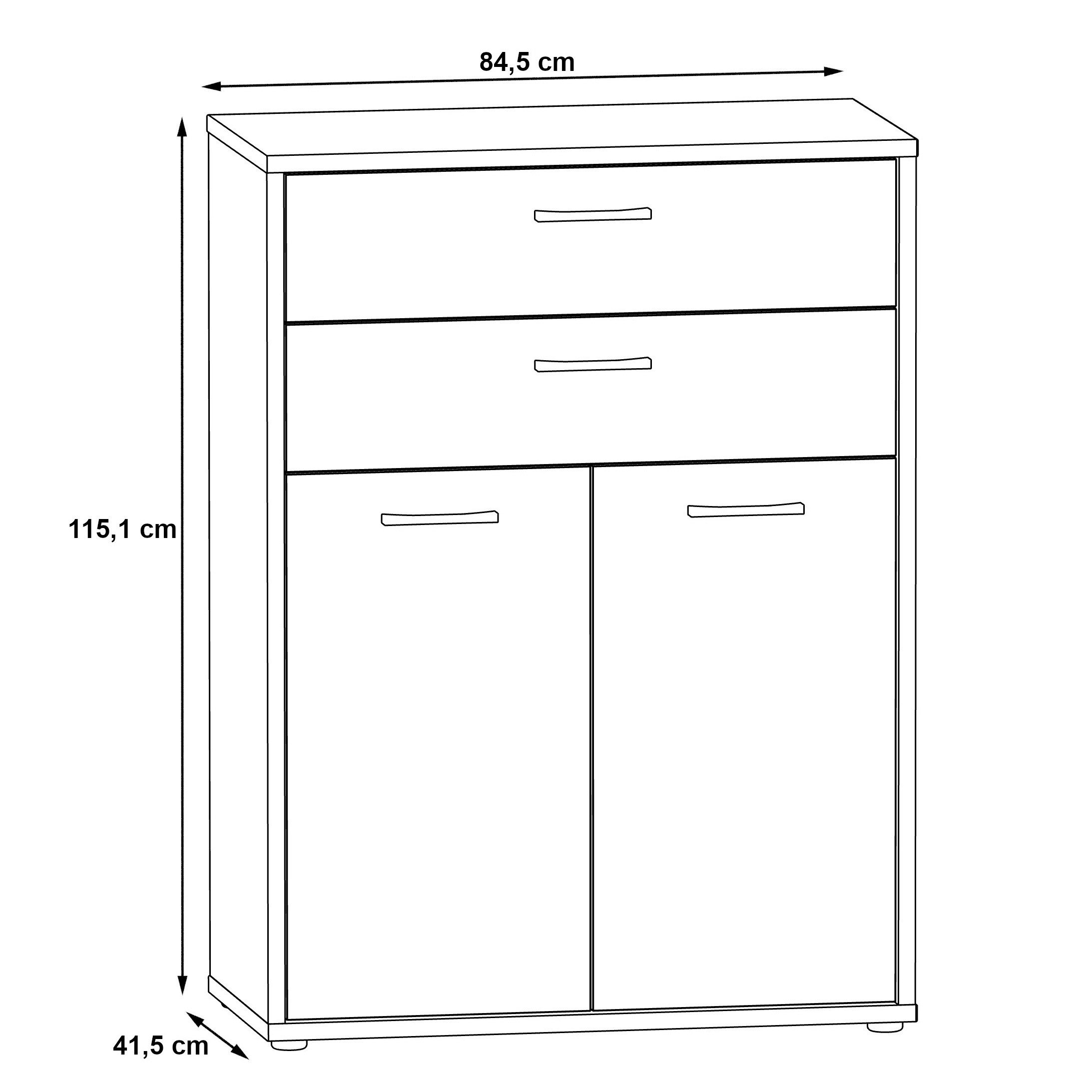 Newroom Midischrank Weiß 115 cm Schrank Weiß Modern Bücherregal Standregal Büro
