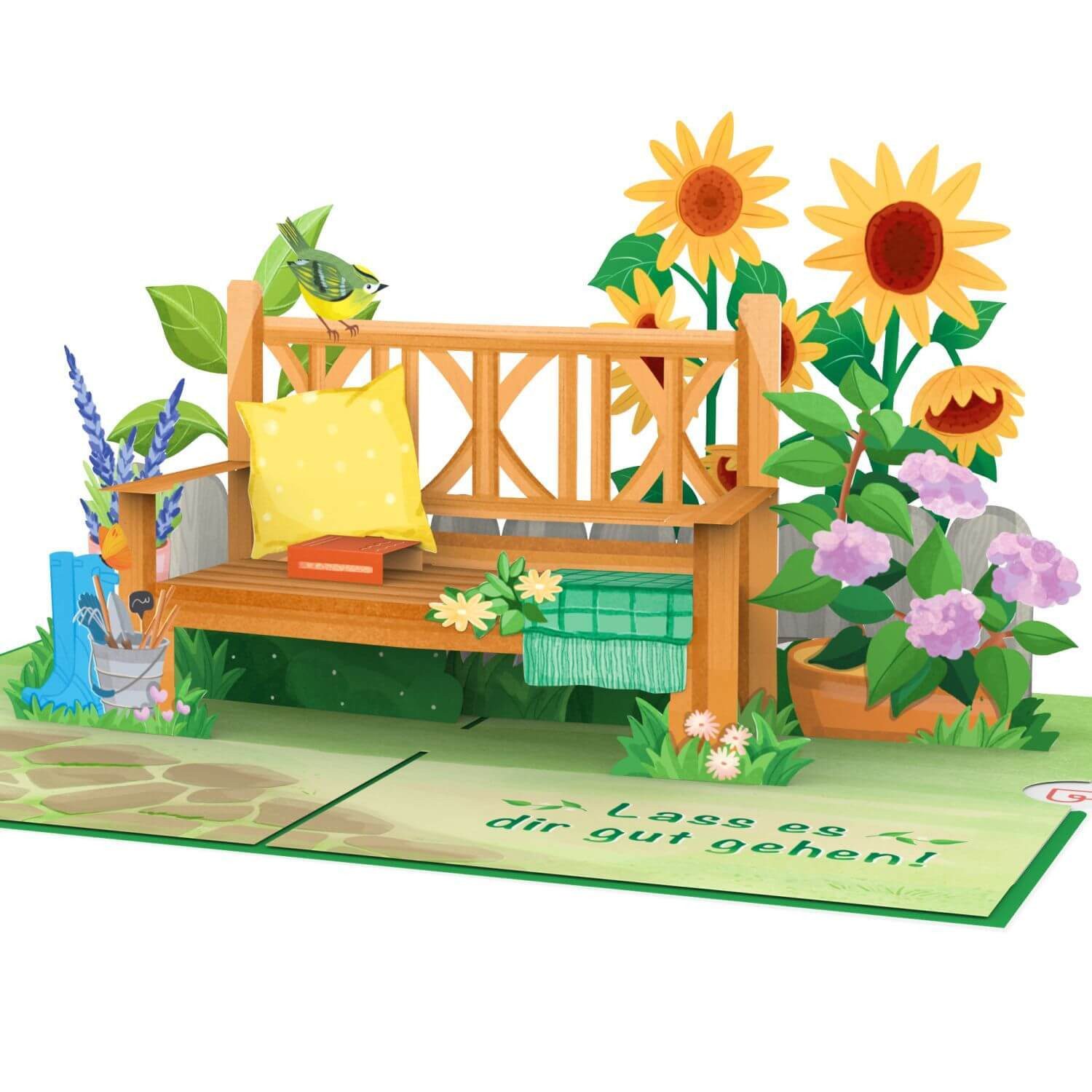 papercrush Abschiedskarte Alles Gute zum Ruhestand Gartenbank Pop-Up Karte, Handgemacht