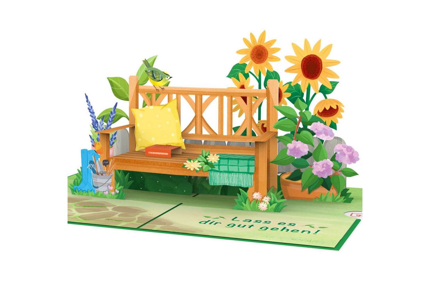 papercrush Abschiedskarte Alles Gute zum Ruhestand Gartenbank Pop-Up Karte, Handgemacht