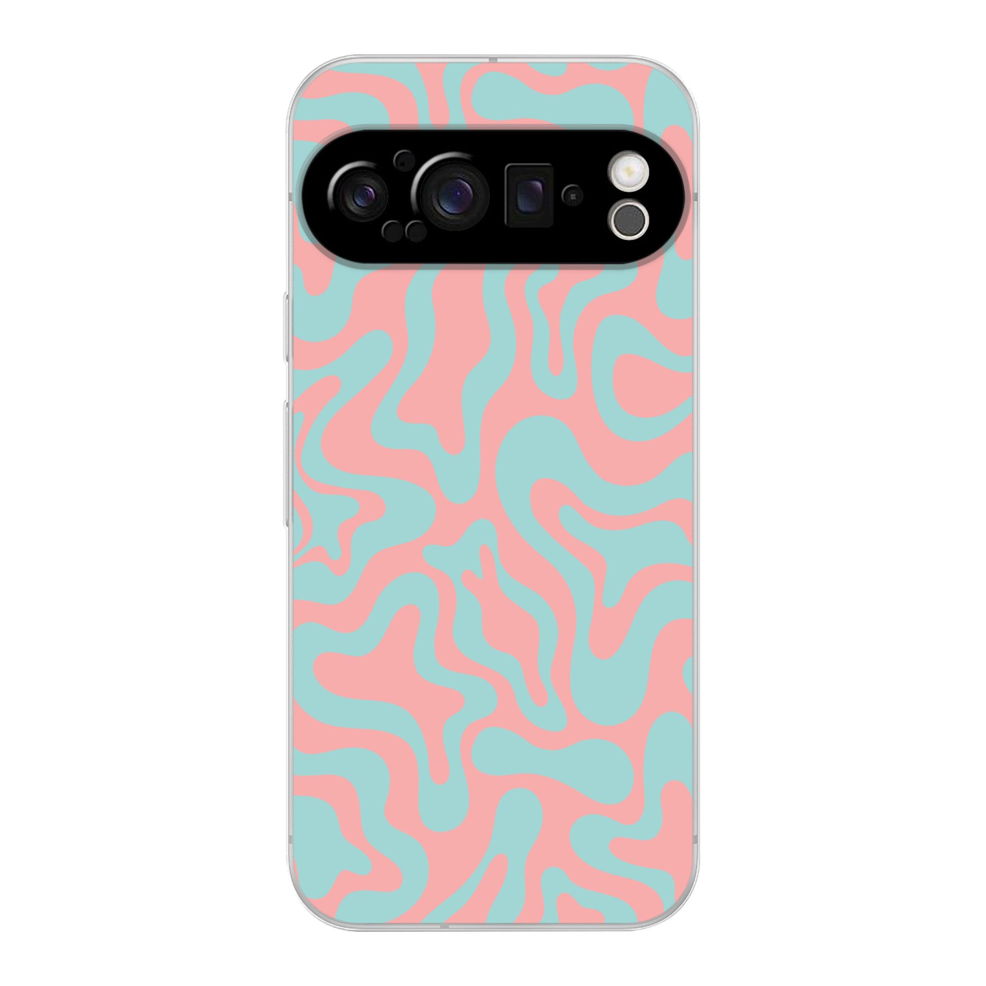 MuchoWow Handyhülle für Google Pixel 9 Pro Abstrakt - Muster - Blau - Rosa - Farbenfroh, Phone Case, Silikon, Schutzhülle Dünn