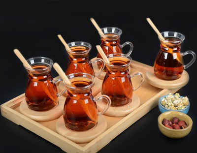 Asphald Teeservice »19 tlg Bambus Teeservice Teegläser Set für 6 Personen« (19-tlg), Glas/ Bambus, Hochwertiges Set