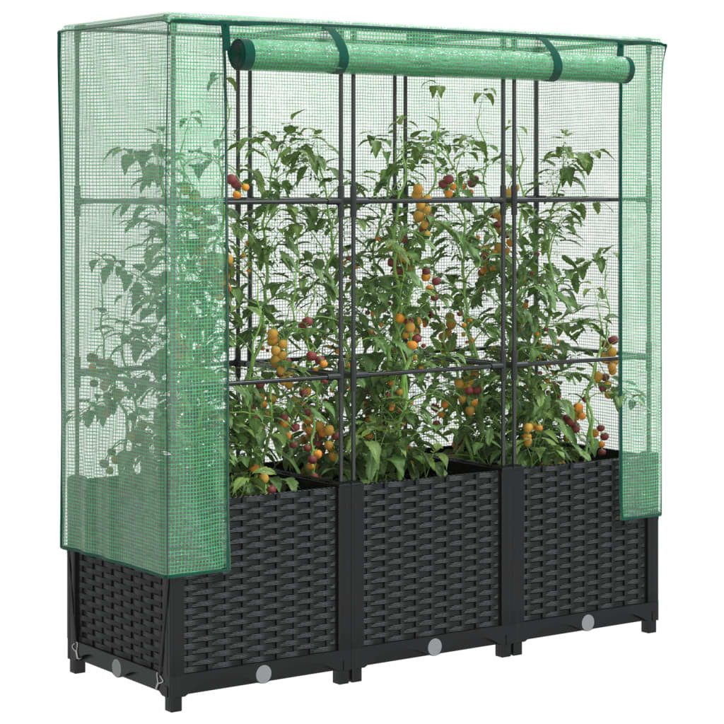 vidaXL Gewächshaus Gewächshaus Hochbeet Anzucht Gewächshaus Aufsatz Rattan-Optik 120x40 c