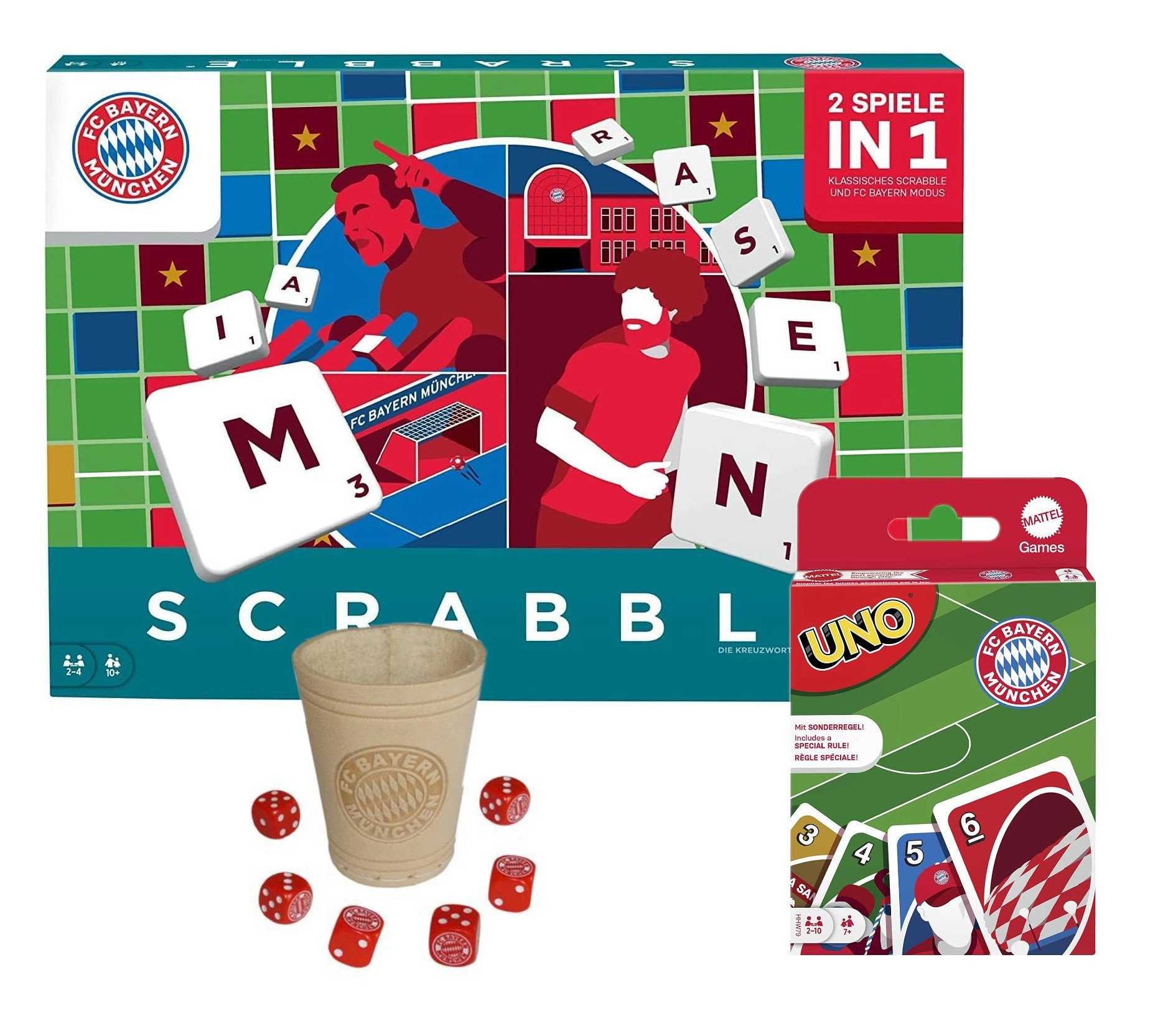 games & + UNO Bayern - Würfelbecher Scrabble München Mattel Spiel, Brettspiel FC