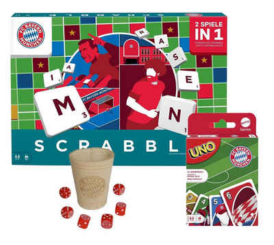 Mattel games Spiel, Brettspiel Scrabble - FC Bayern München + UNO & Würfelbecher