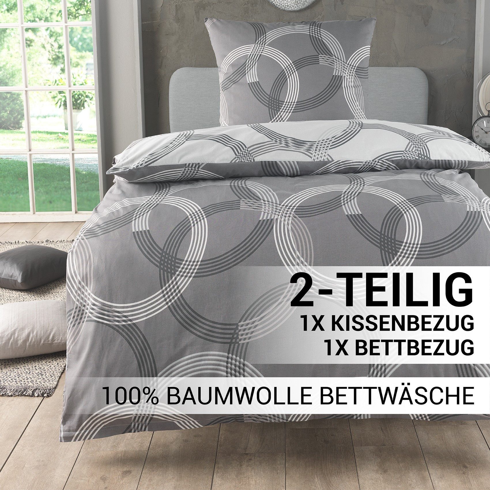 Malika Bettwäsche 155x220 + 80x80 cm atmungsaktiver Baummwoll Renforce Bettbezug, Renforce Baumwolle, 2 teilig, Für Allergiker geeignet, pflegeleicht, angenehm weicher Stoff