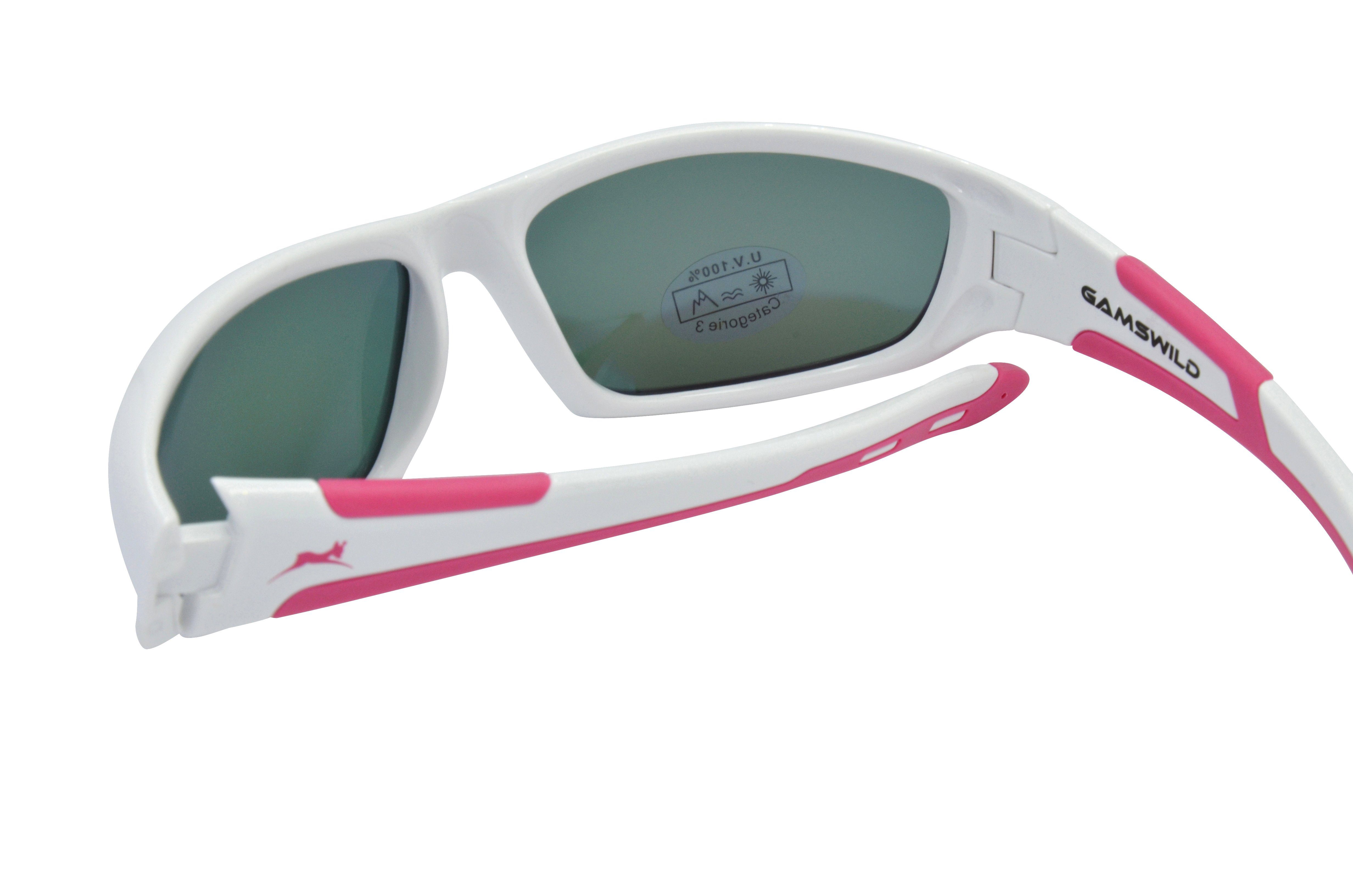 Gamswild Sonnenbrille UV400 GAMSKIDS Jugendbrille 5-12 Jahre Kinderbrille Mädchen Jungen kids Modell WJ5821 in beere, blau, weiß, schwarz-grün, rot-grau