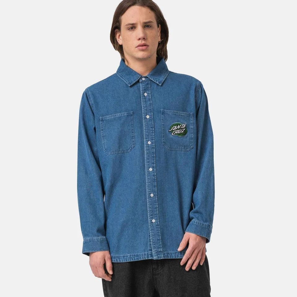 Santa Cruz Jeanshemd – Global Oval Dot Denim Shirt – Langarm Jeanshemd aus Chambray