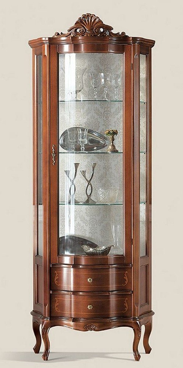 Casa Padrino Vitrine Luxus Barock Vitrine Braun - Prunkvoller Barock Vitrinenschrank mit Glastür und 2 Schubladen - Barock Möbel - Luxus Qualität - Made in Italy
