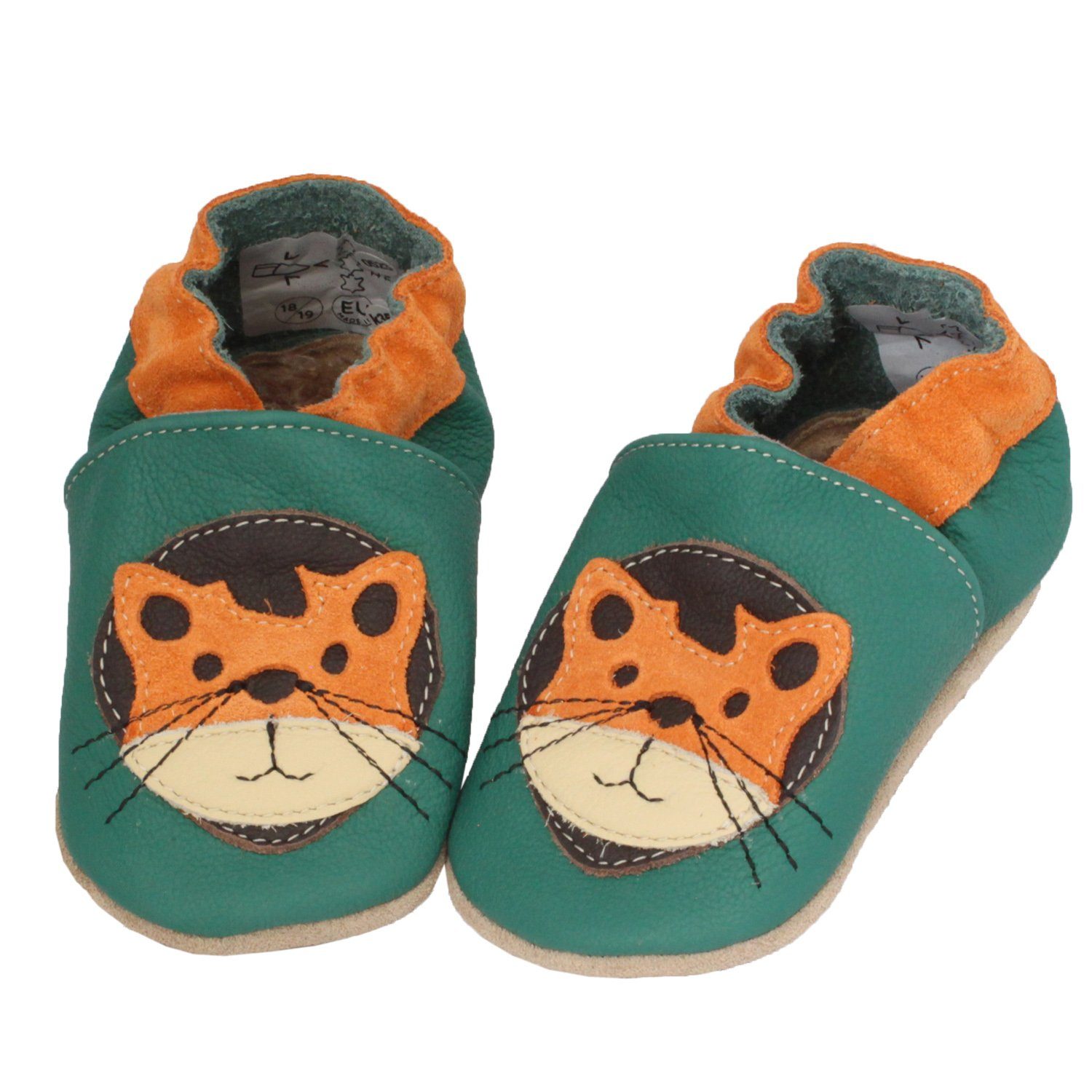 Beck Krabbelschuh kleiner Tiger mit Warmfutter Krabbelschuh (warme, weiche, leichte, flexible Schuhe, für die allerersten Schritte) Rindsleder, Seitliche Gummieinsätze für leichtes An- und Ausziehen