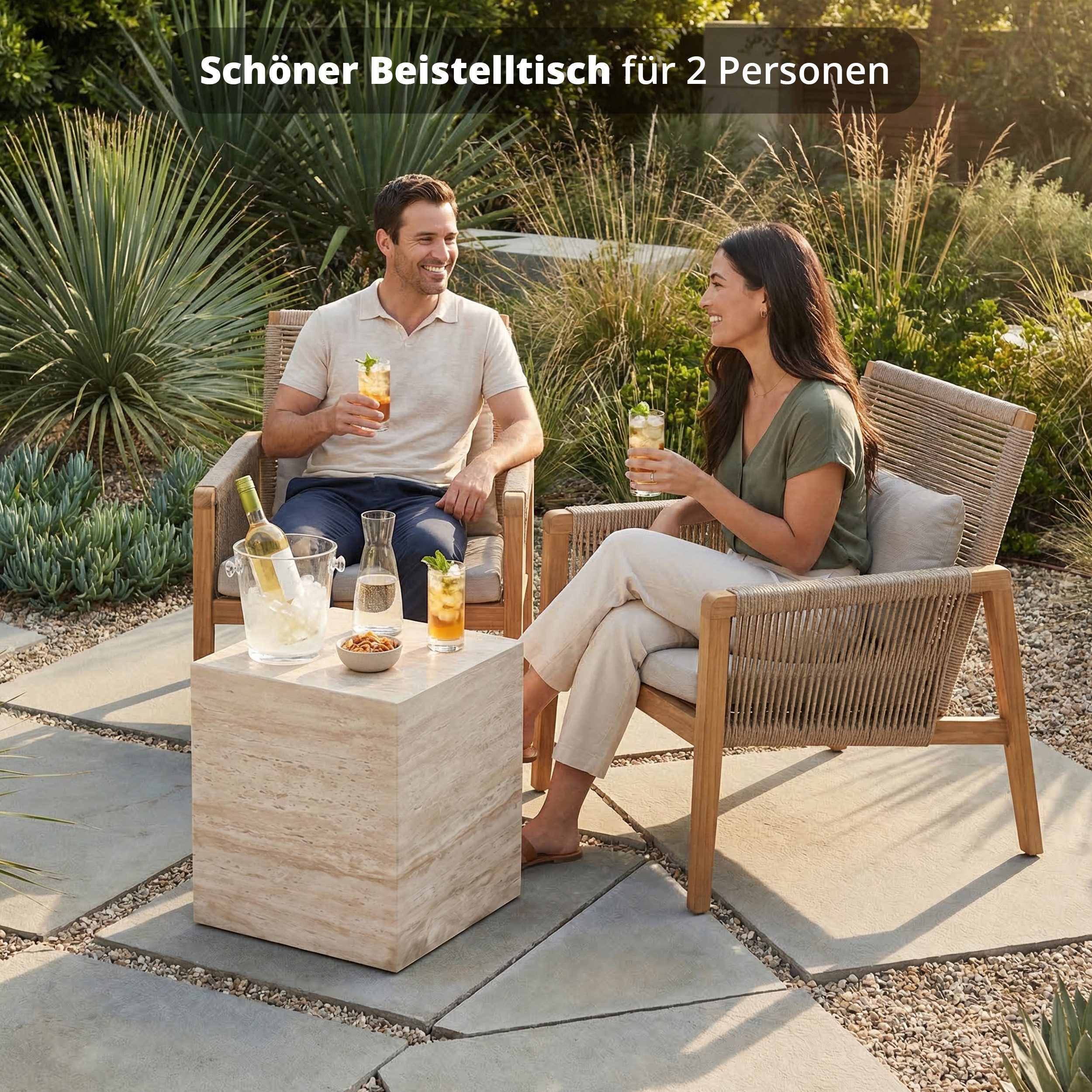 KHG Beistelltisch Garten-Beistelltisch in Beton-Optik aus Magnesiumoxid (Quaderform 15 kg belastbar, wetterfest UV-beständig, 45x50x45 cm), Extrem belastbar