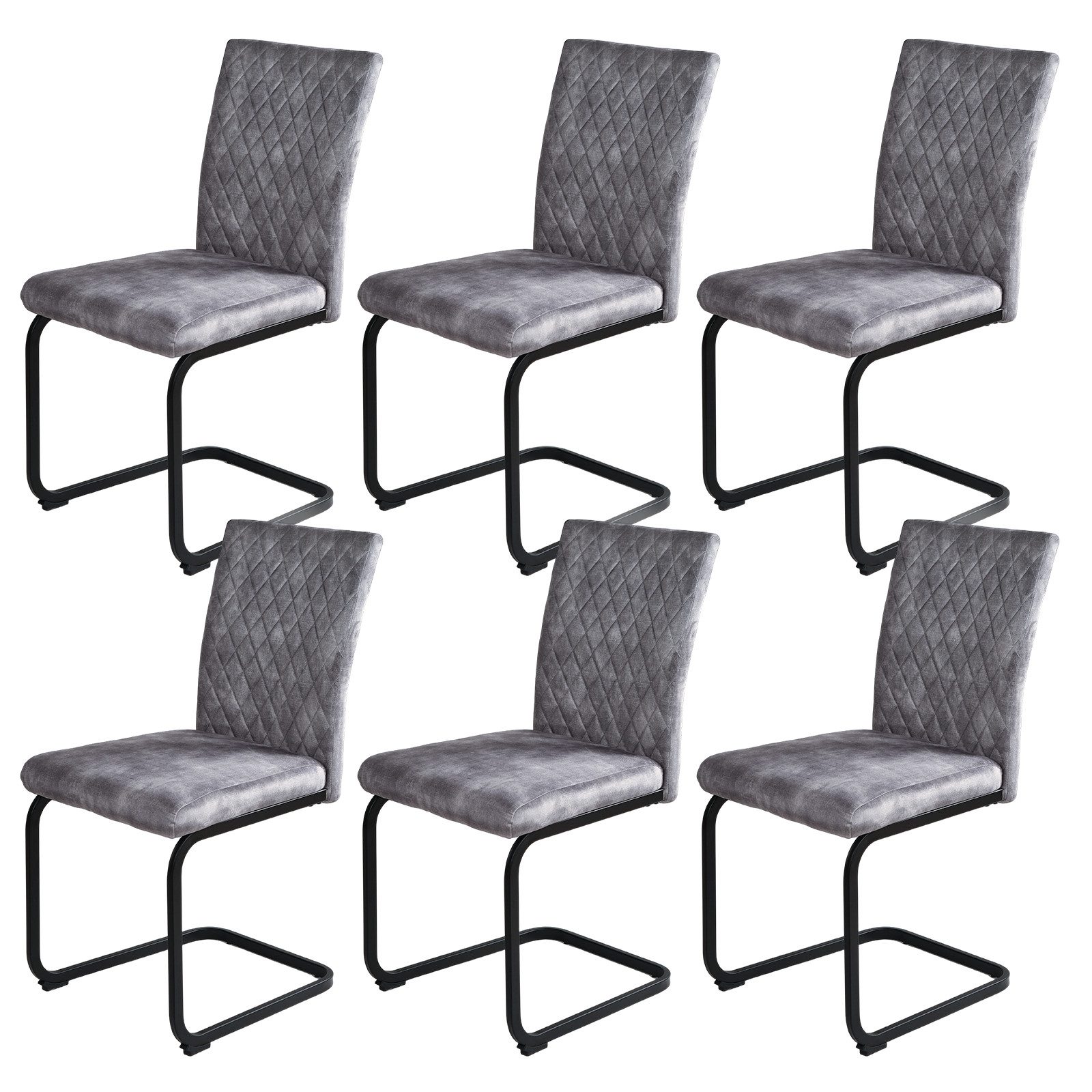 Jiexi Esszimmerstuhl Esszimmerstuhl Grau gepolstert mit Freischwinger Gestell 2er/4er/6er (Set), Schwingstuhl