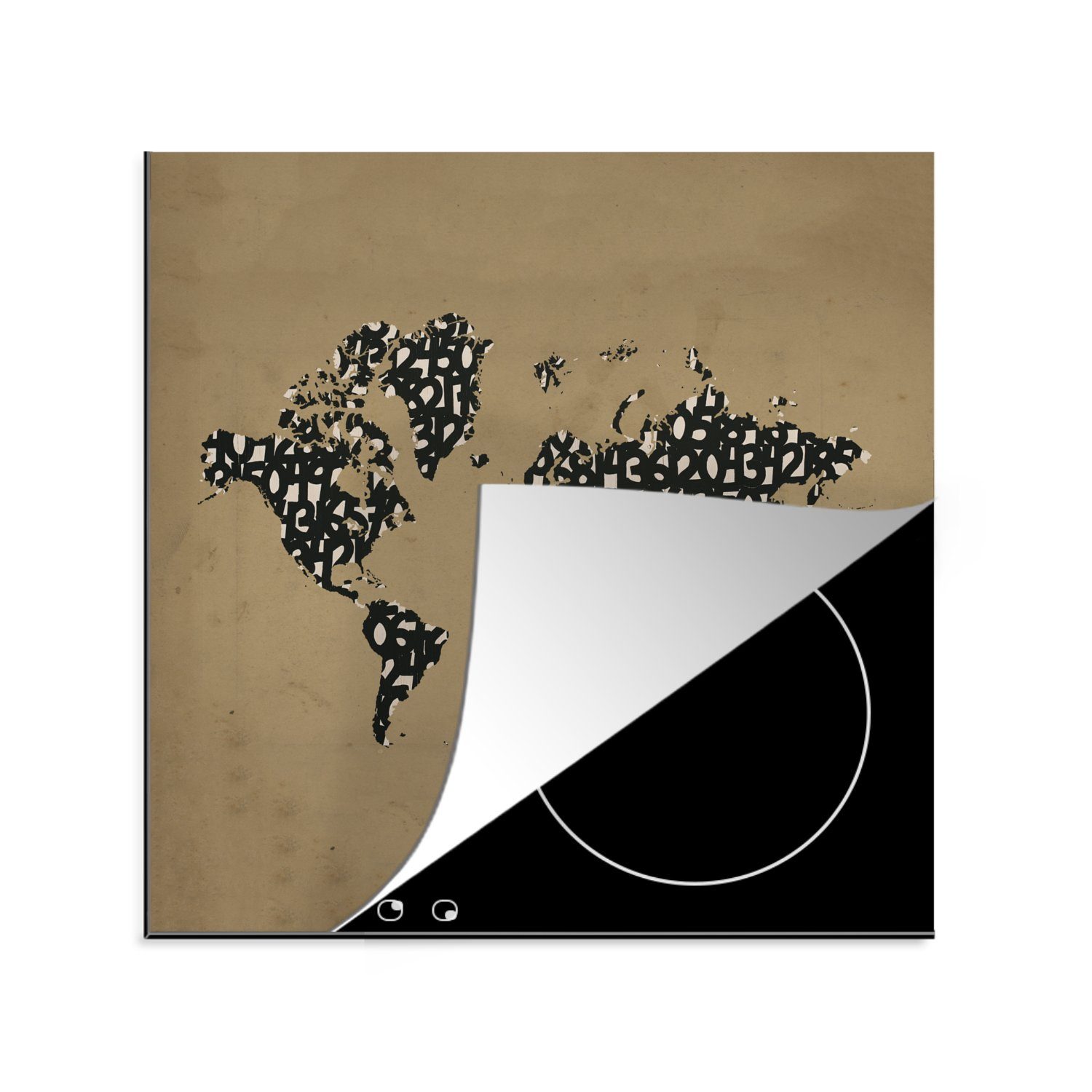 - MuchoWow Zahlen Arbeitsplatte Vinyl, tlg), Schwarz, für 78x78 - Weltkarte Herdblende-/Abdeckplatte cm, küche (1 Ceranfeldabdeckung,