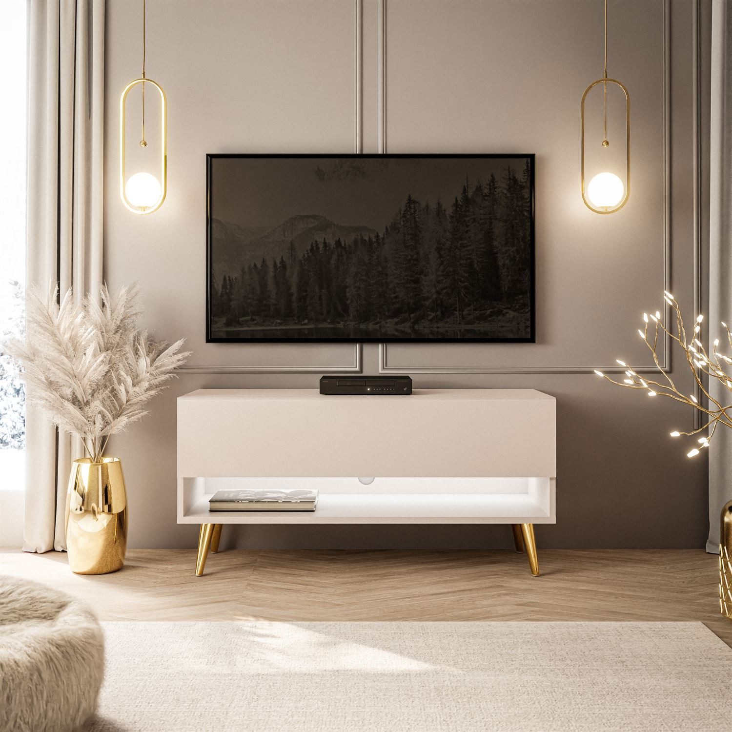 Lookway Lowboard CALANTE 90 cm RTV Schrank auf Beinen und LED-Beleuchtung