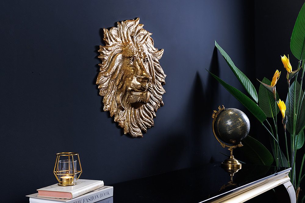 riess-ambiente Wanddekoobjekt WILDLIFE LION 35cm gold · Löwenkopf-Skulptur aus Metall (Einzelartikel, 1 St), Wohnzimmer-Accessoire · handmade · 3D Wandbehang im Tier-Design