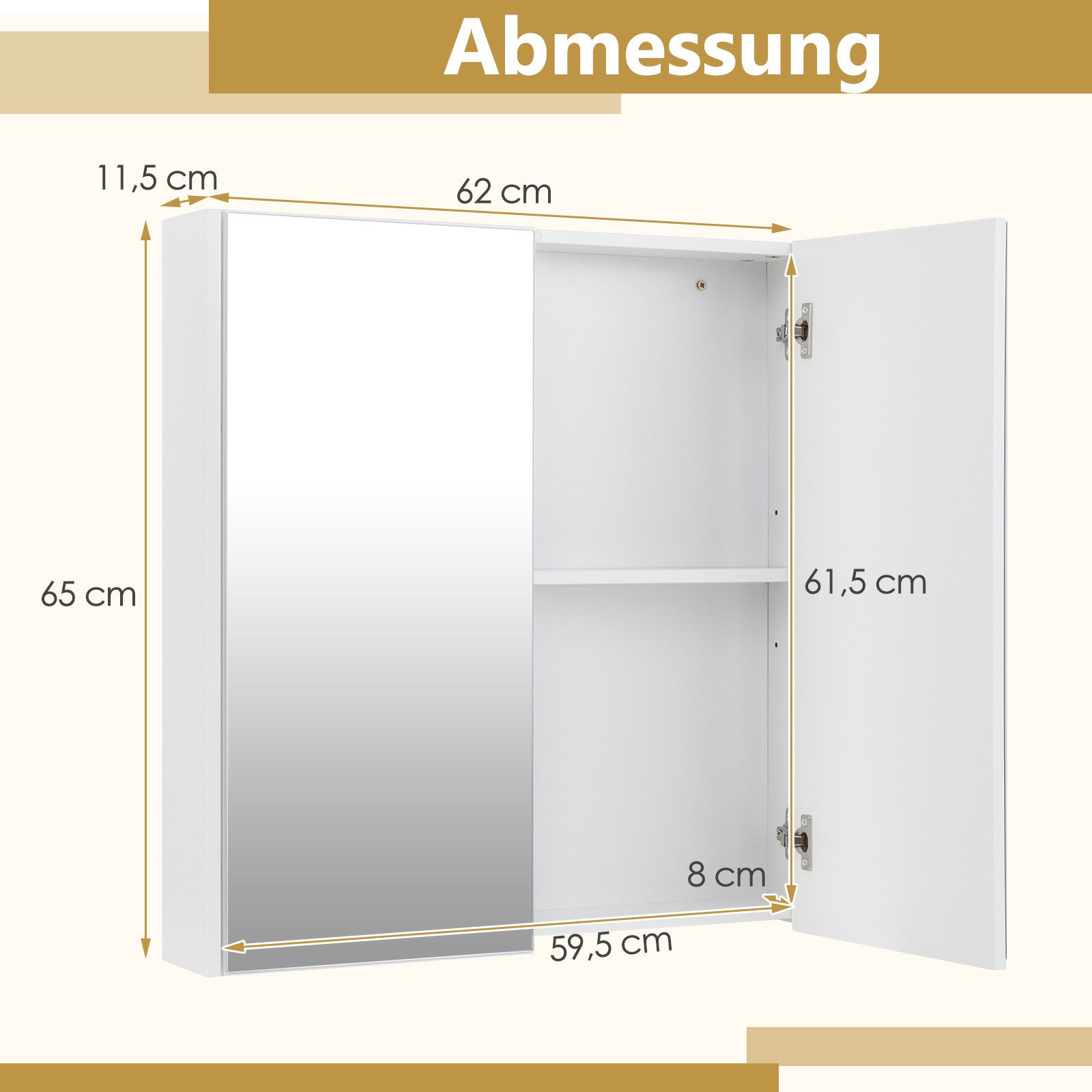 COSTWAY Spiegelschrank Badezimmerspiegelschrank hängend, mit Spiegel