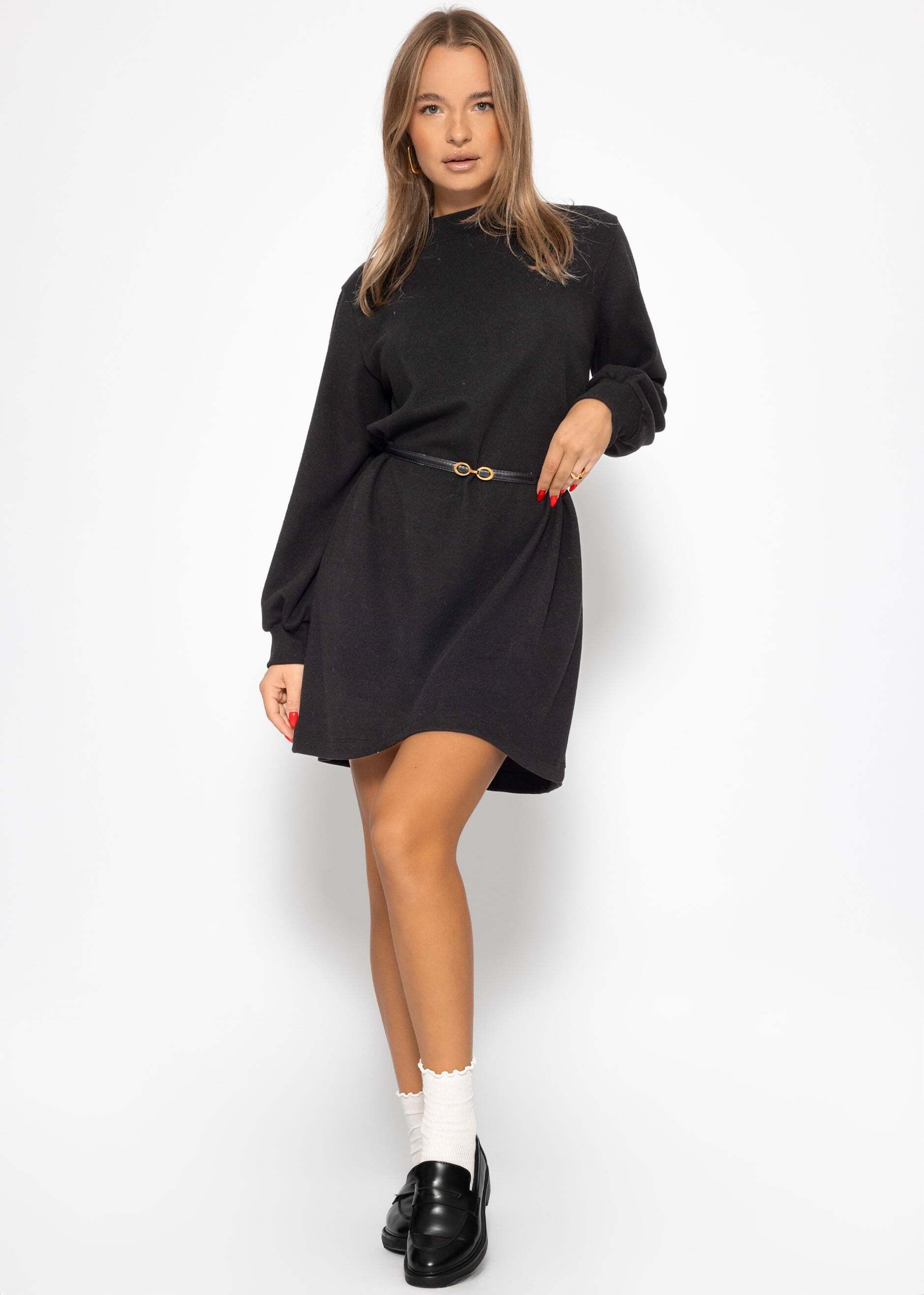 SASSYCLASSY Minikleid Sweatkleid mit Stehkragen für Damen Lässiges Kleid aus Sweatstoff im Oversized Fit Braun Schwarz Beige