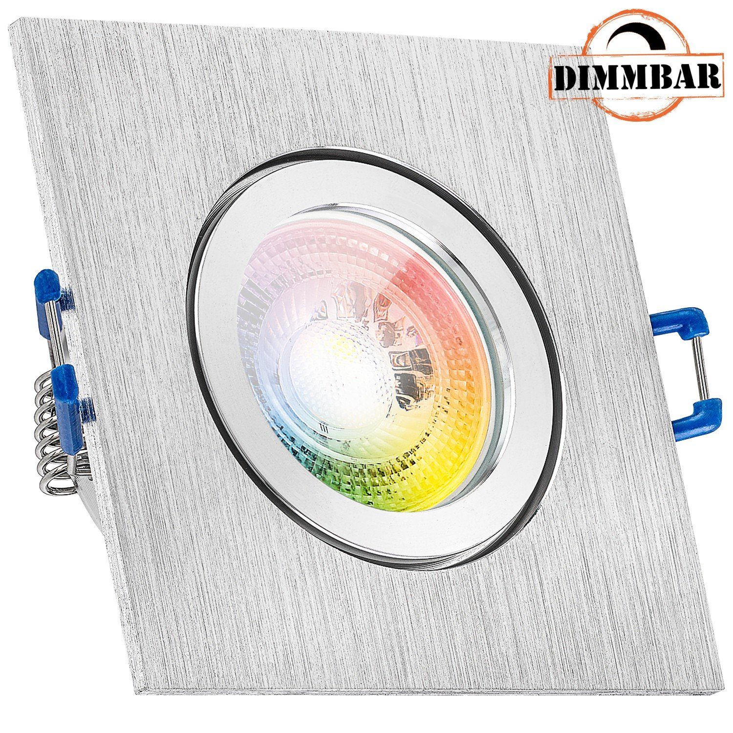 LEDANDO LED Einbaustrahler IP44 RGB LED Einbaustrahler Set GU10 in aluminium gebürstet mit 3W LED