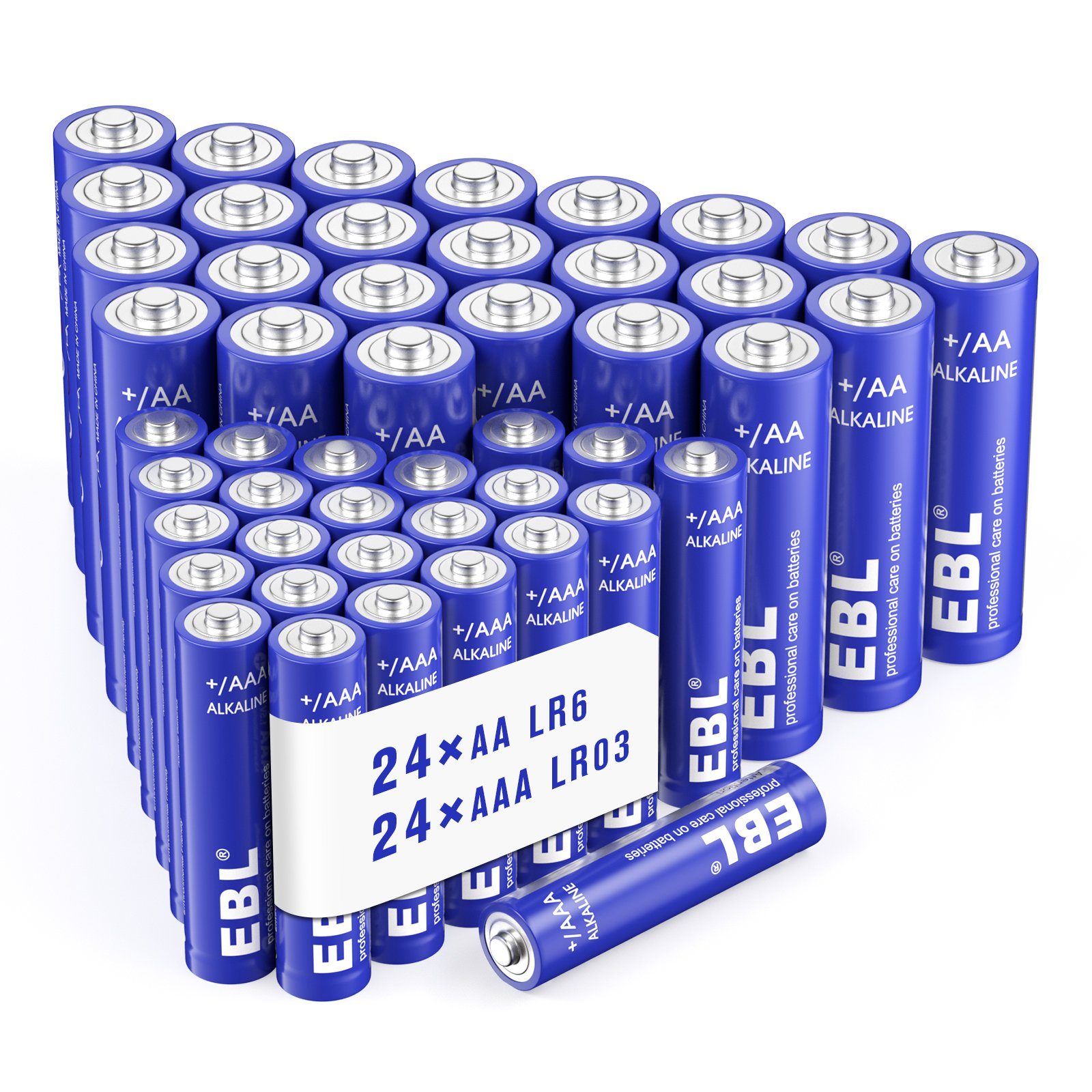 EBL 48er Pack Alkaline Batterie, (1.5 V, 48 St), 24x Mignon/AA/LR06 + 24x Micro/AAA/LR03 Batterie,1.5V