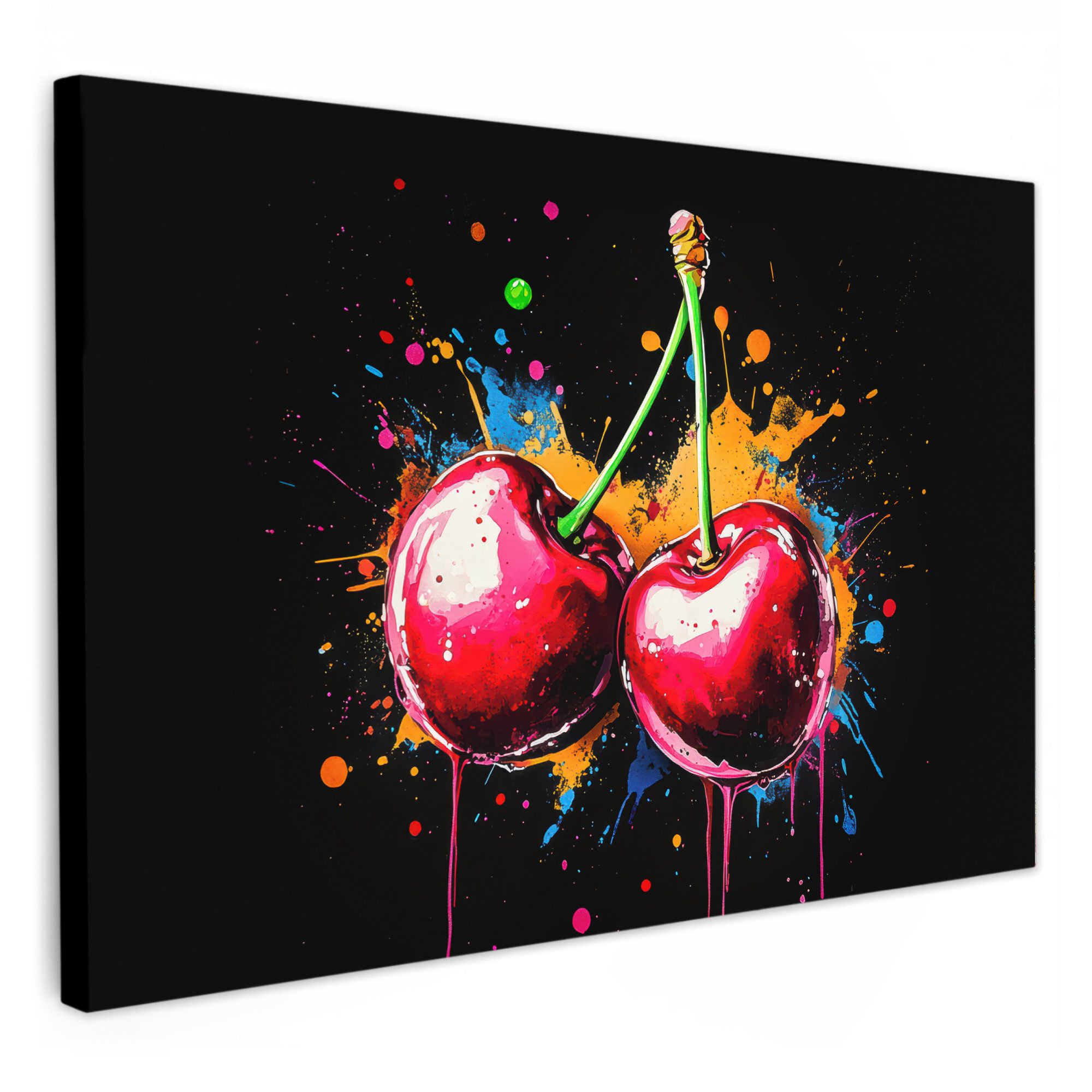 OneMillionCanvasses® Leinwandbild Kirschen - Obst - Graffiti - Farbe - Abst günstig online kaufen