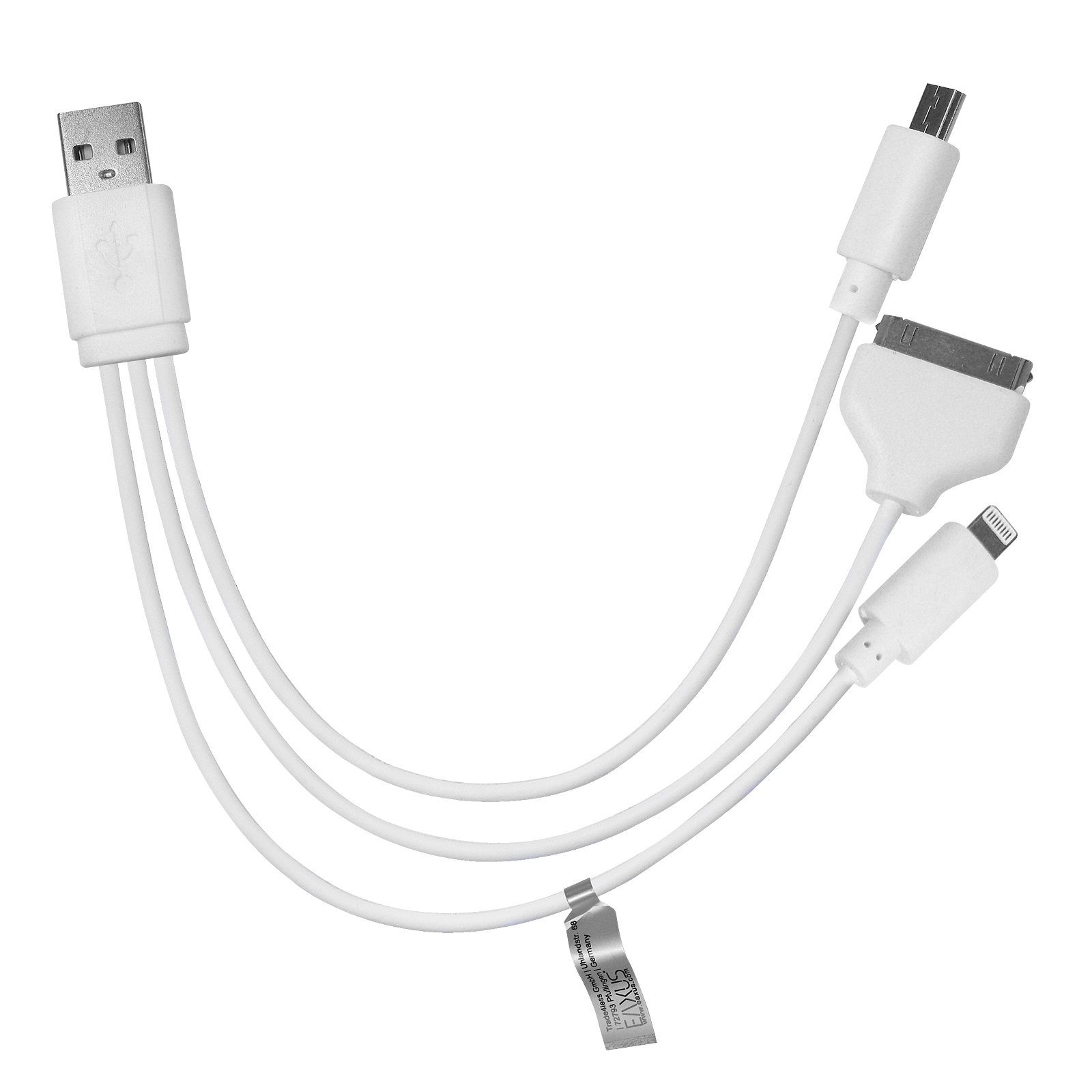 EAXUS 3in1 USB-Kabel mit microUSB, 8-polig und 30-polig USB-Kabel, microUSB, 8-pin, 30-pin, (13 cm), Geeignet für iPhone, iPad, iPod und USB-Zubehör