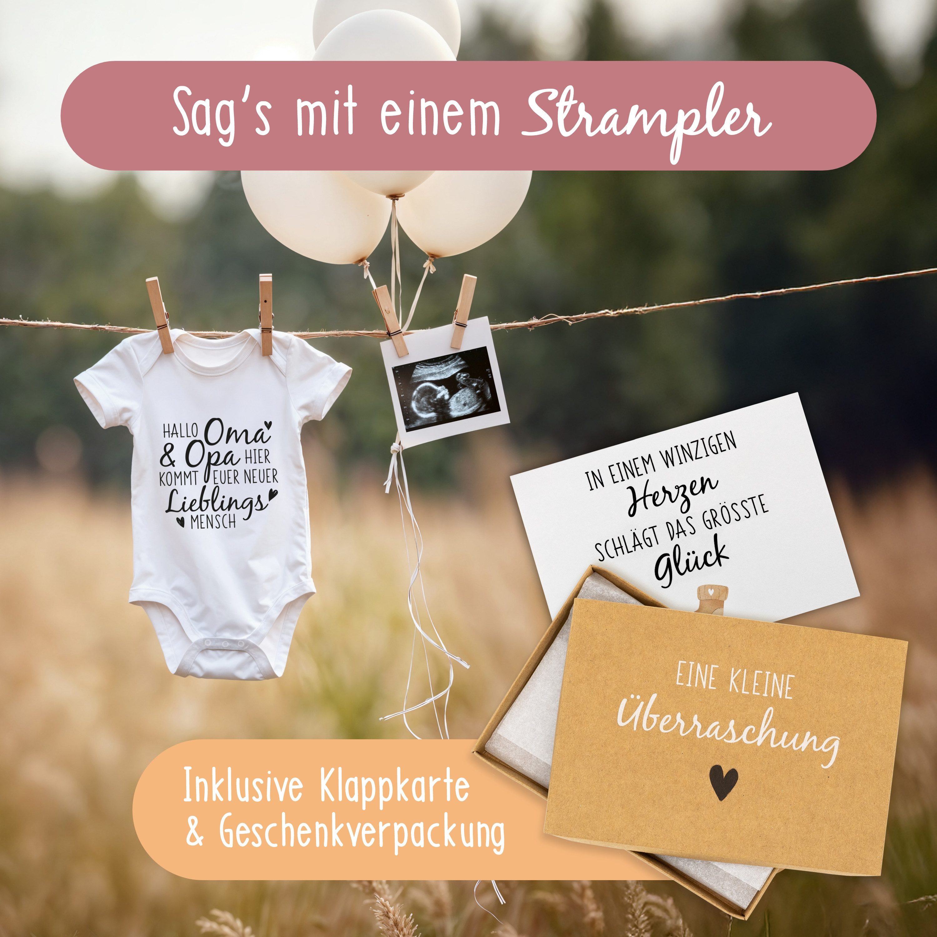 Amari Shirtbody Babybody zum Schwangerschaft verkünden für Oma und Opa