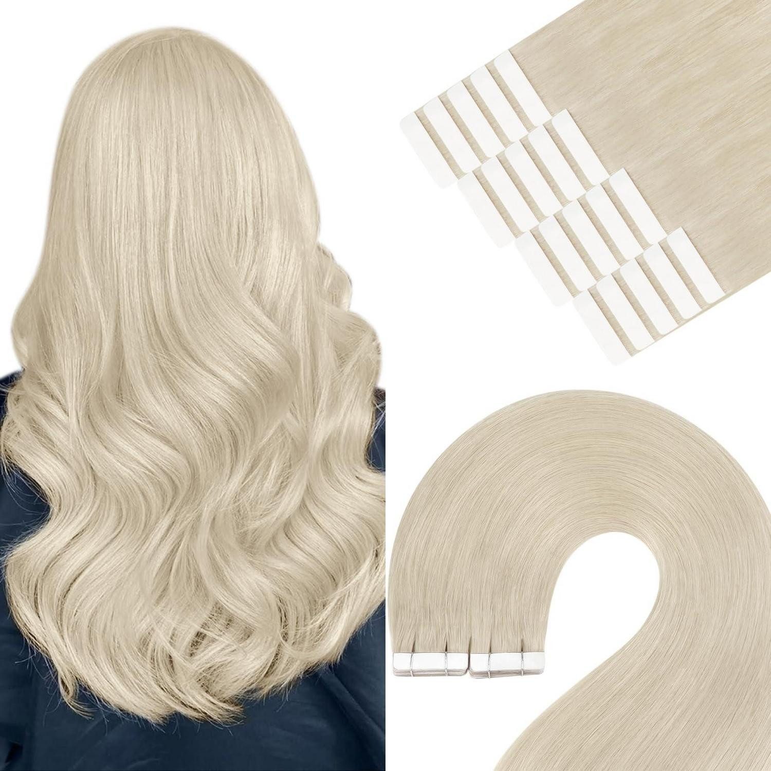 LuxusKollektion Echthaar-Extension Tape Extensions Echthaar Platinblond Kurz Damen 30 cm 1-#60A